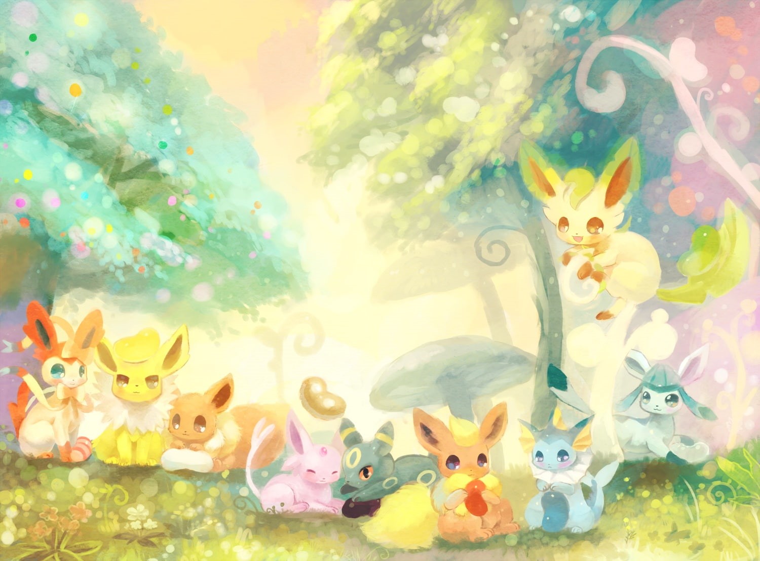 espeon, leafeon, sylveon, ginger, flareon, ale, jolteon, eevee, umbreon, pokemon, vaporeon, glaceon, 720P, HD Wallpaper