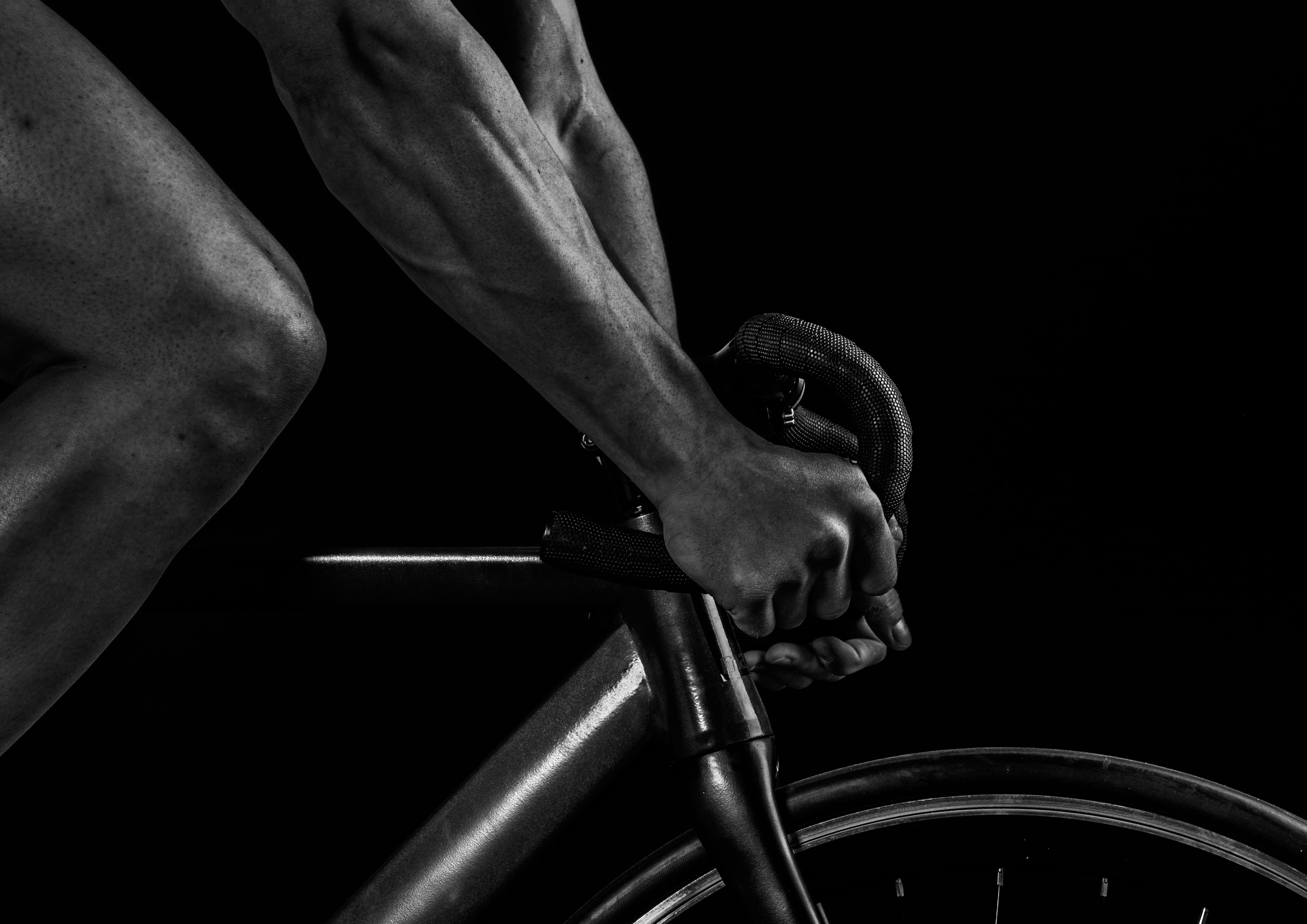 cycling, grayscale, photo, exercising, close-up, hand, 4K, real people, black And White, muscular Build, black background, differing abilities, riding, HD Wallpaper