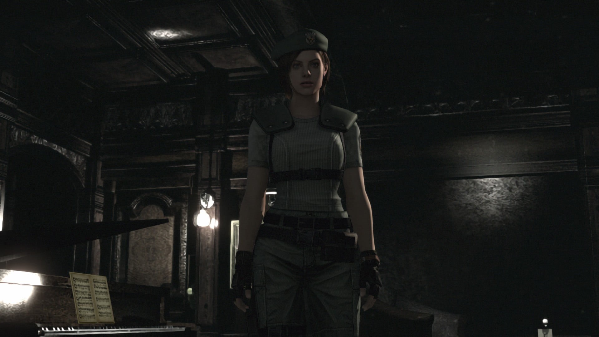 Capcom, Resident Evil, night, one person, young adult, young women, portrait, looking at camera, illuminated, hairstyle, dark, Resident Evil HD Remaster, HD Wallpaper