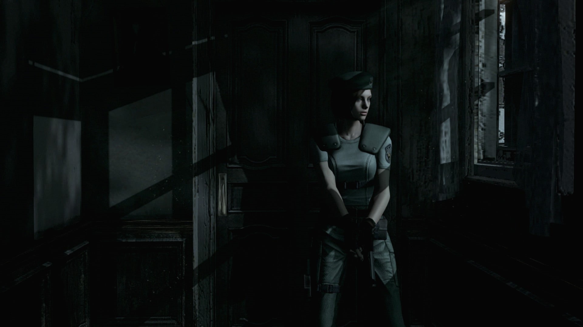 lifestyles, Resident Evil, looking at camera, indoors, women, abandoned, architecture, application, night, three quarter length, dark, 1080P, spencer mansion, HD Wallpaper