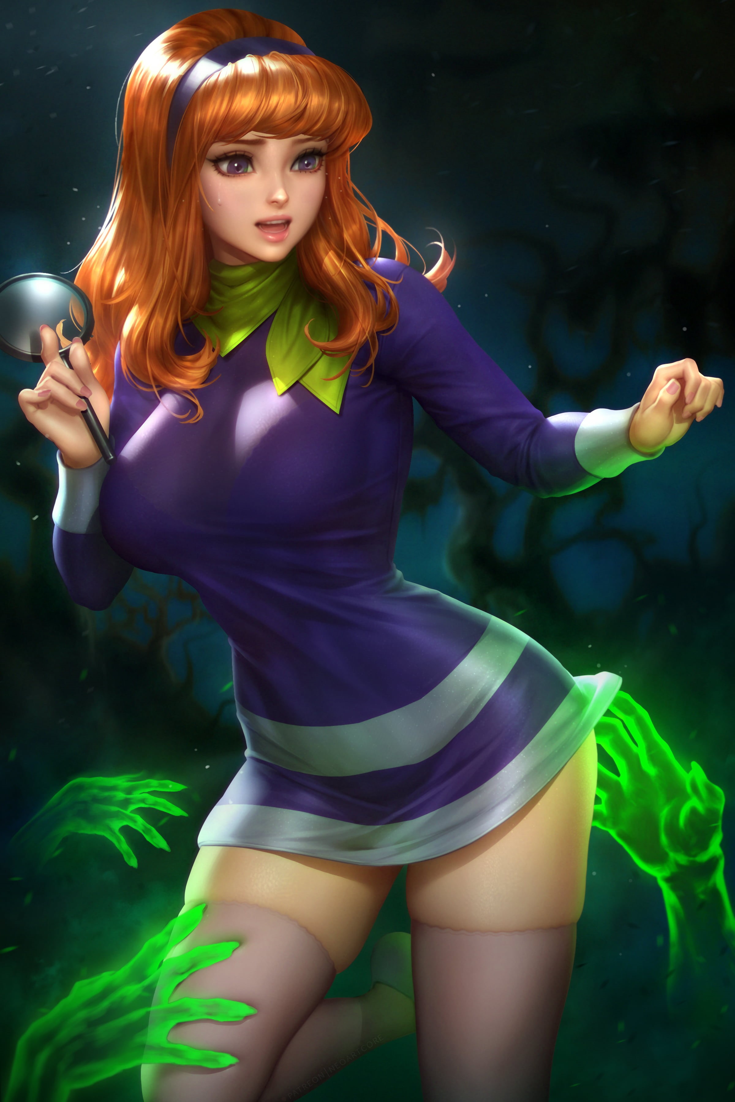 Scooby-Doo, redhead, portrait display, digital art, NeoArtCorE (artist), drawing, fan art, 2K, thigh-highs, Daphne Blake, artwork, illustration, women, Phone HD Wallpaper
