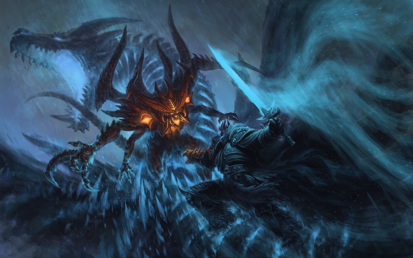 backgrounds, game, indoors, poster, illuminated, Diablo, digital art, abstract, cold temperature, nature, demon, fantasy art, Diablo III, motion, blurred motion, HD Wallpaper