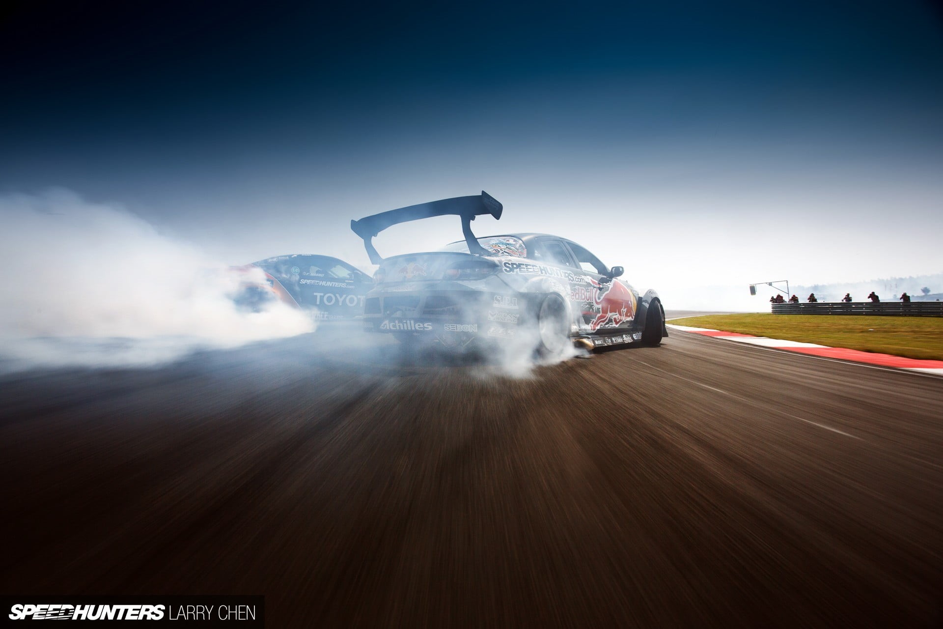 mode of transportation, drift, day, motion, nature, red, transportation, smoke - physical structure, Speedhunters, racing, land vehicle, sky, white, race tracks, HD Wallpaper