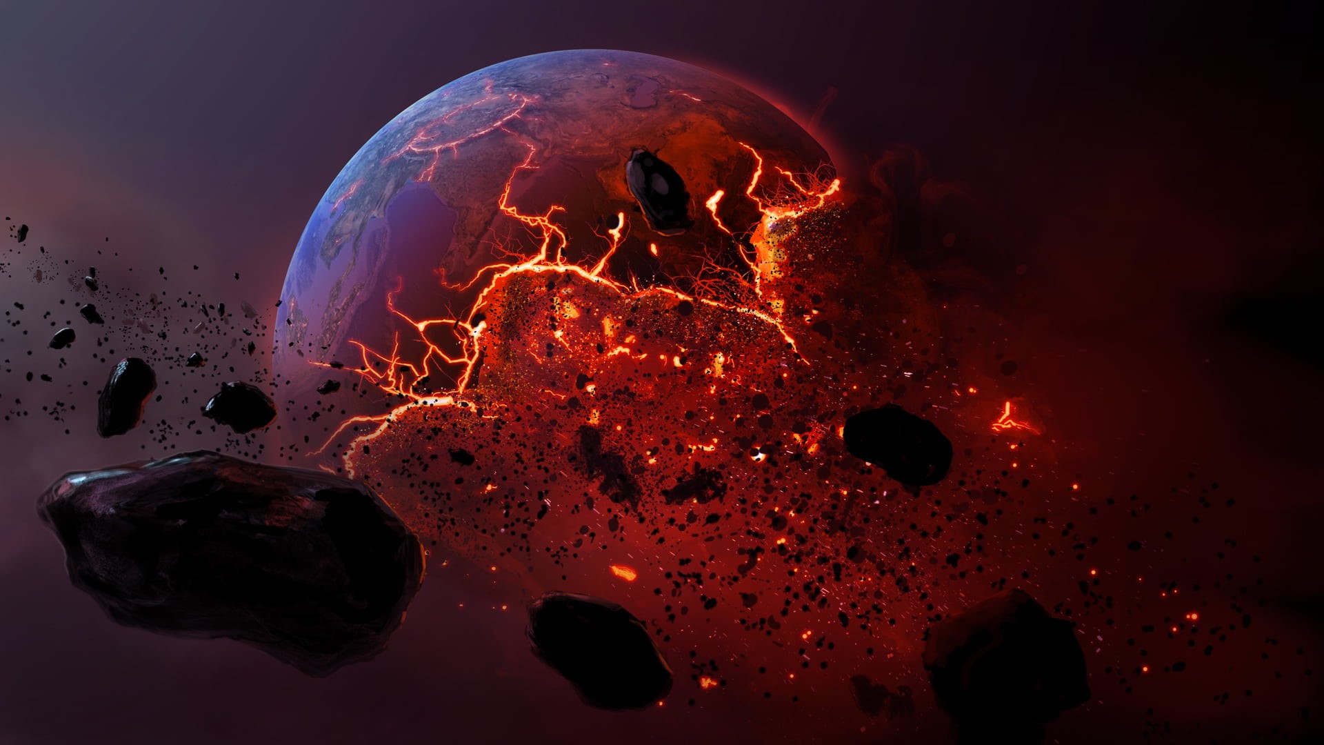 dark, outdoors, red, no people, backgrounds, sphere, star - Space, illuminated, black Color, planet - Space, nature, dead planet, space, science, blue, HD Wallpaper
