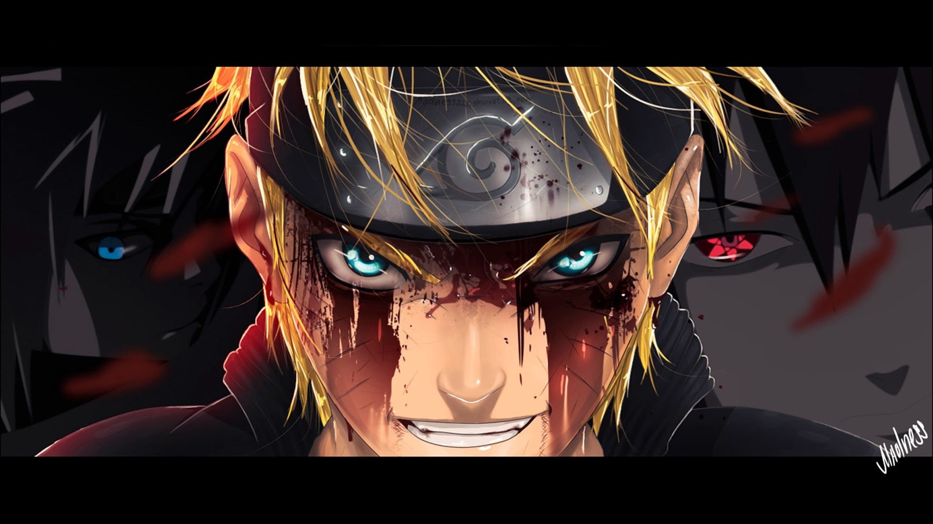 blue eyes, 1080P, blood, Konoha, Naruto (anime), Uzumaki Naruto, angry, HD Wallpaper