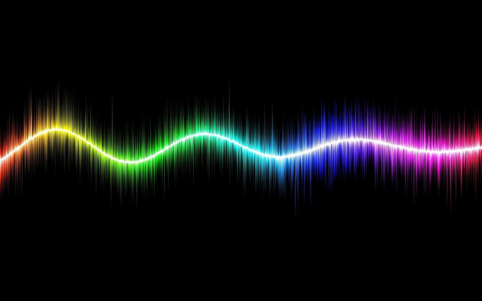 abstract, digital art, background, sound, dark background, 720P, wave, digital, rainbow, dark, art, HD Wallpaper
