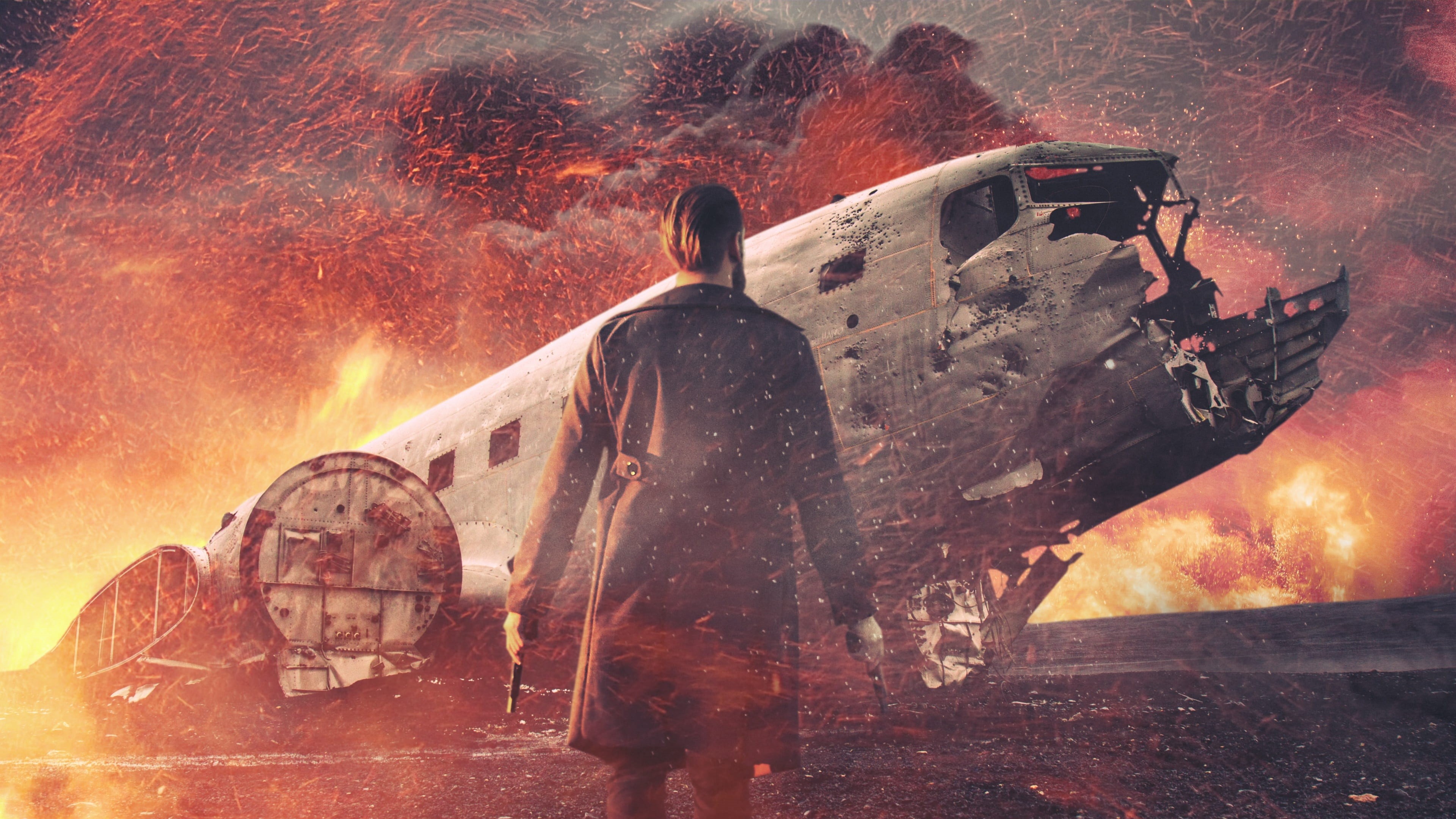 three quarter length, crash, flame, real people, disaster, cinematic, man, crashed, plane, aviation, clothing, wreck, men, poster, war, airplane, outdoors, HD Wallpaper