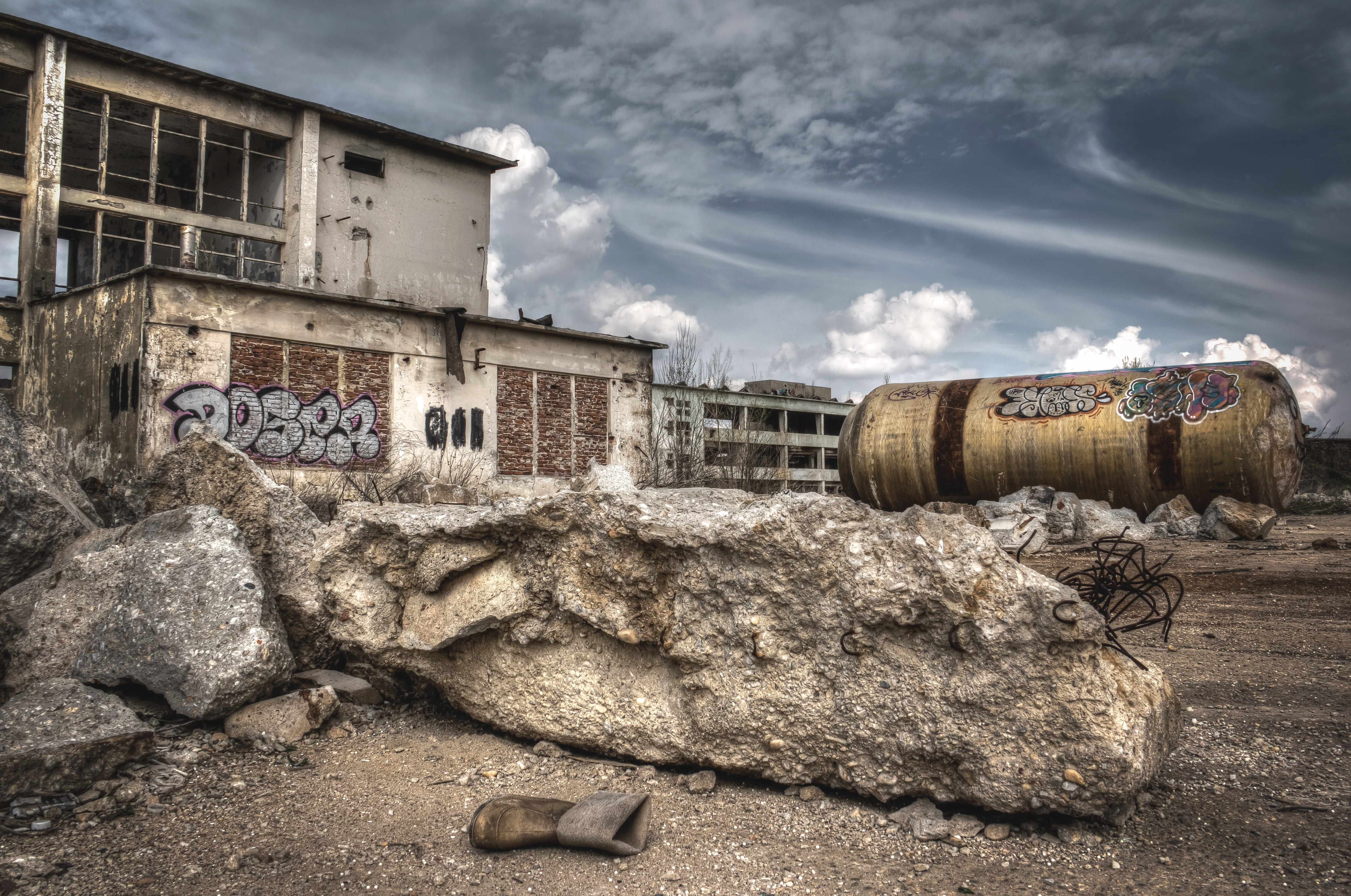ruined, outdoors, desolate, architecture, old factory, abandoned, industry, conflict area, white, industrial, hdr, ruins, demolished, damaged, 5K, chernobyl, HD Wallpaper