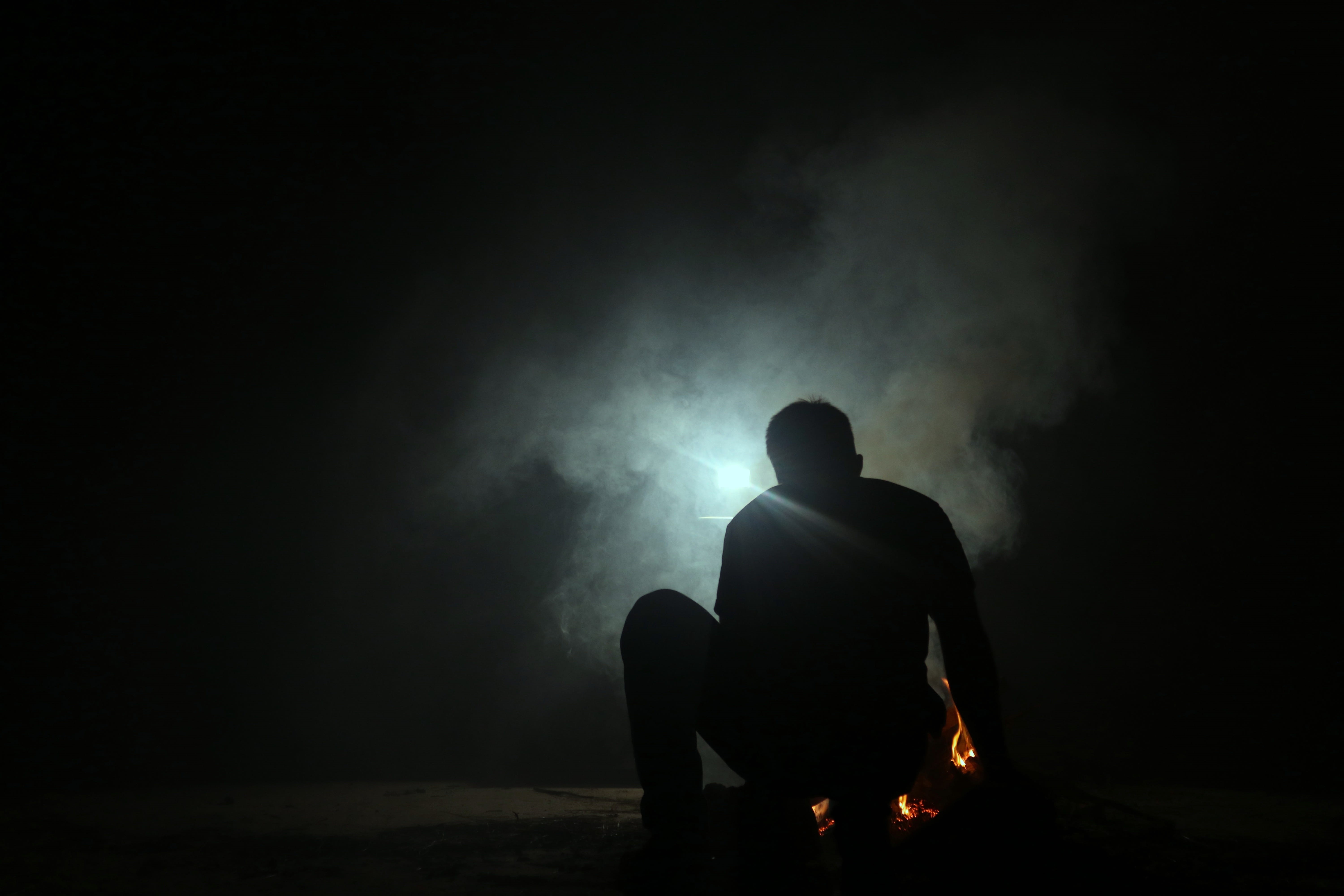 apocalypse, real people, fire, ruins, lifestyles, night, full length, food, coal, human, smoke - physical structure, burning, leisure activity, nature, HD Wallpaper