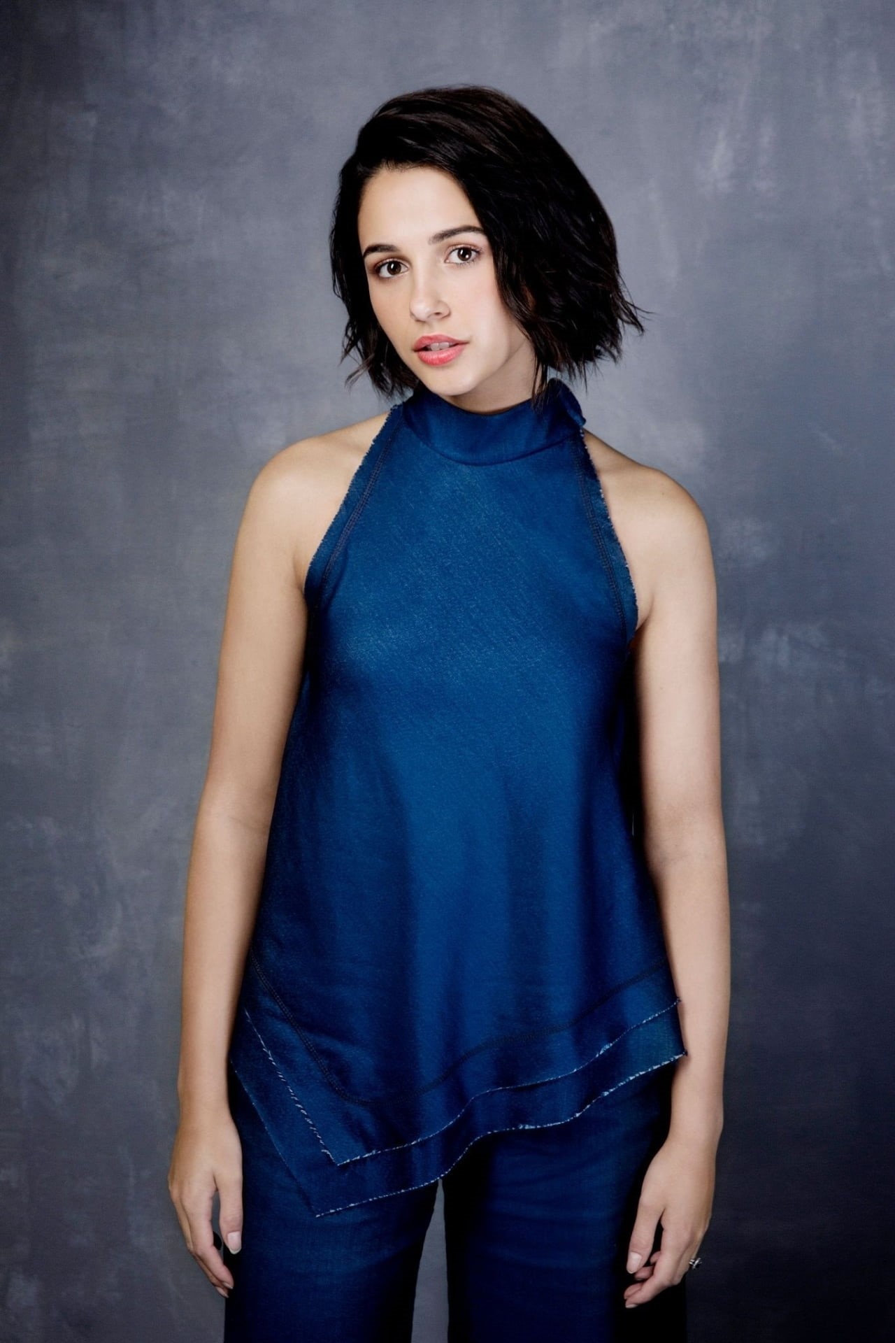 Naomi Scott, standing, short hair, actress, women, 1080P, brunette, simple background, Phone HD Wallpaper