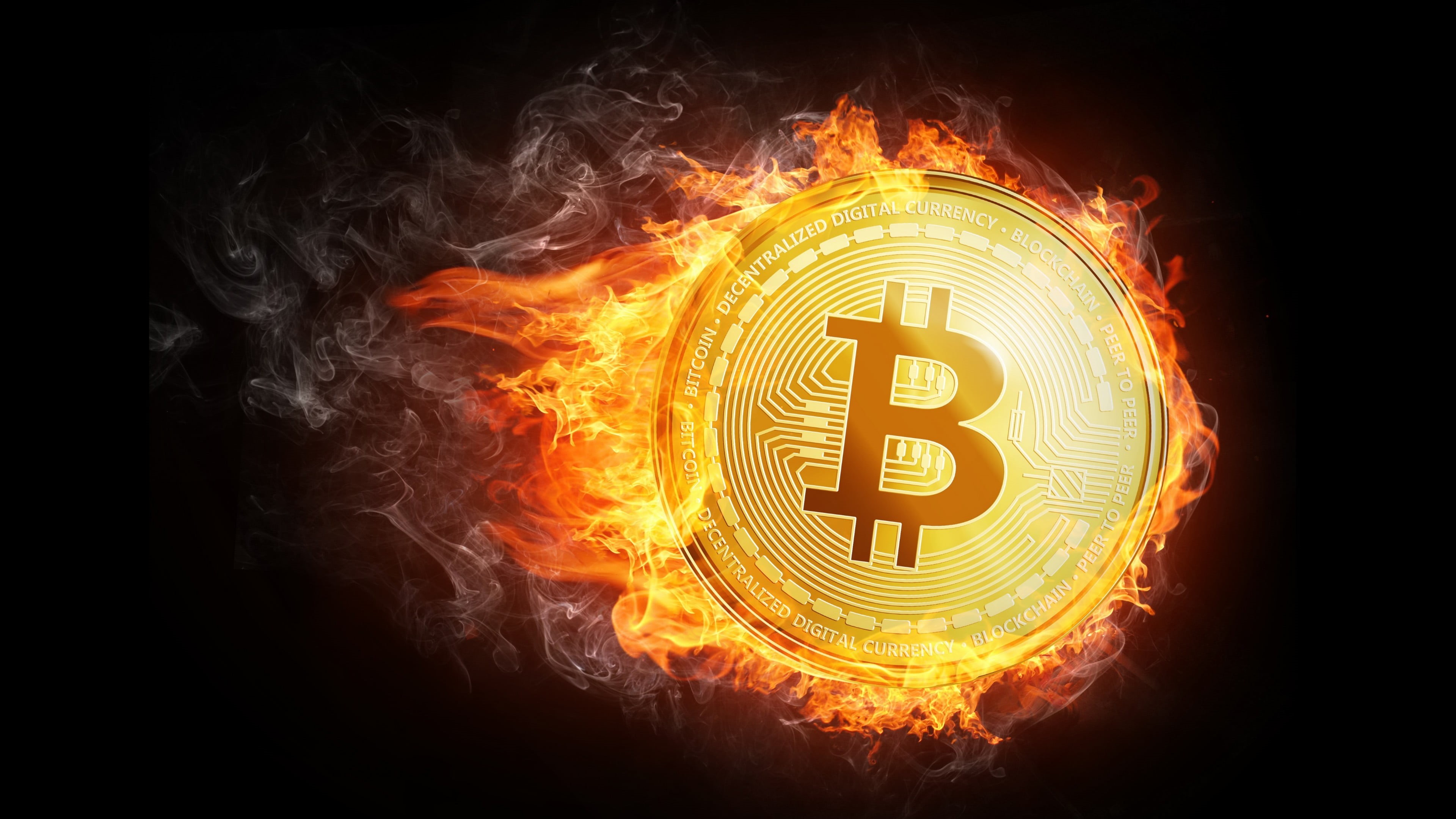 indoors, burning, coin, inferno, cryptocurrency, heat - temperature, glowing, metal, exploding, gold, 4K, sign, flaming, fire, currency, explosive, motion, HD Wallpaper
