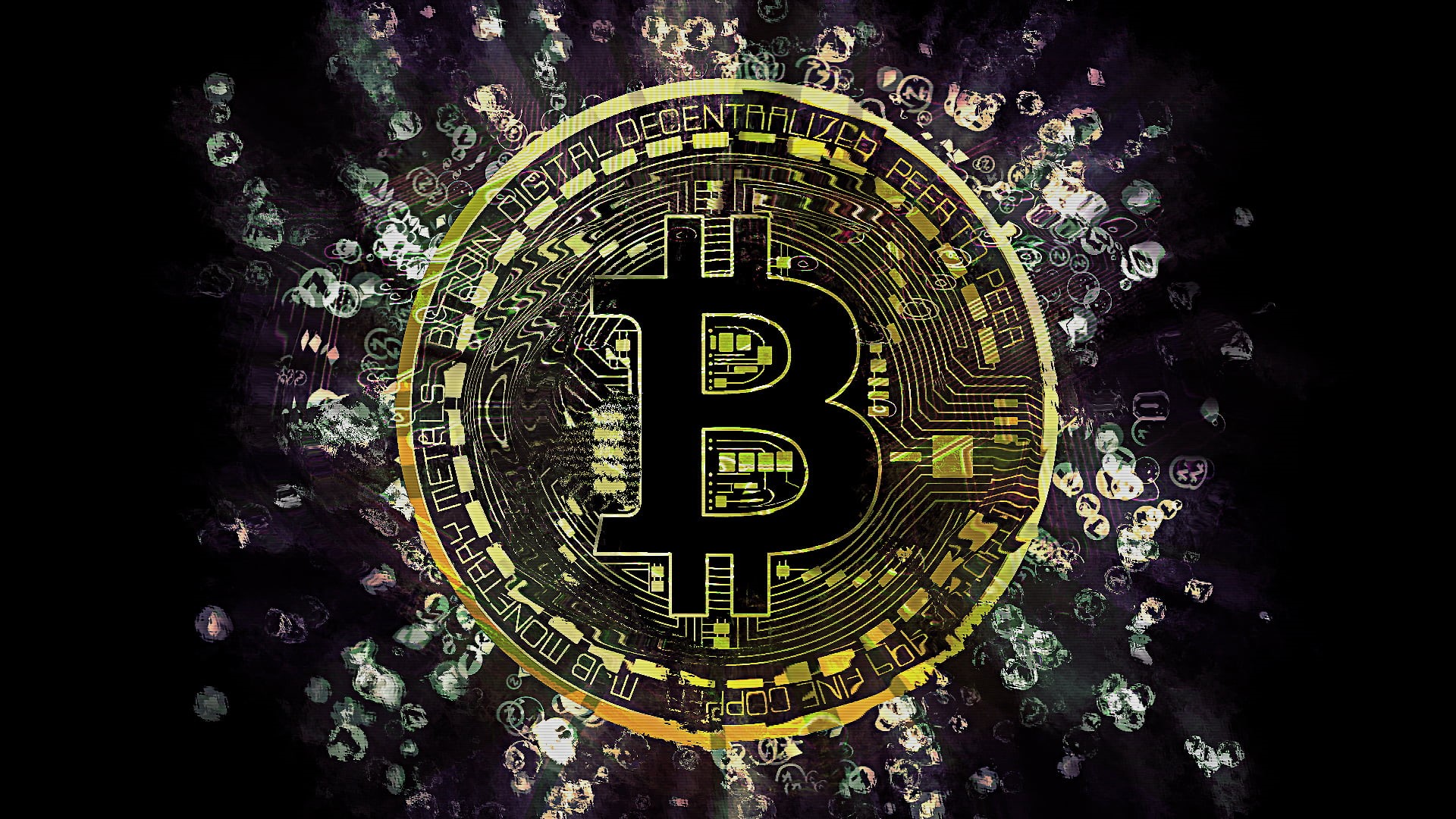 cryptocurrency, currency, pattern, shape, outdoors, circle, night, close-up, no people, text, art and craft, number, black background, money, geometric shape, HD Wallpaper