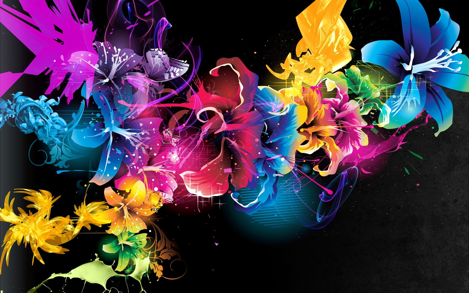 1080P, assorted, Pattern, Colors, Flowers, flower, patterns, Line, lines, color, illustration, Abstract, HD Wallpaper