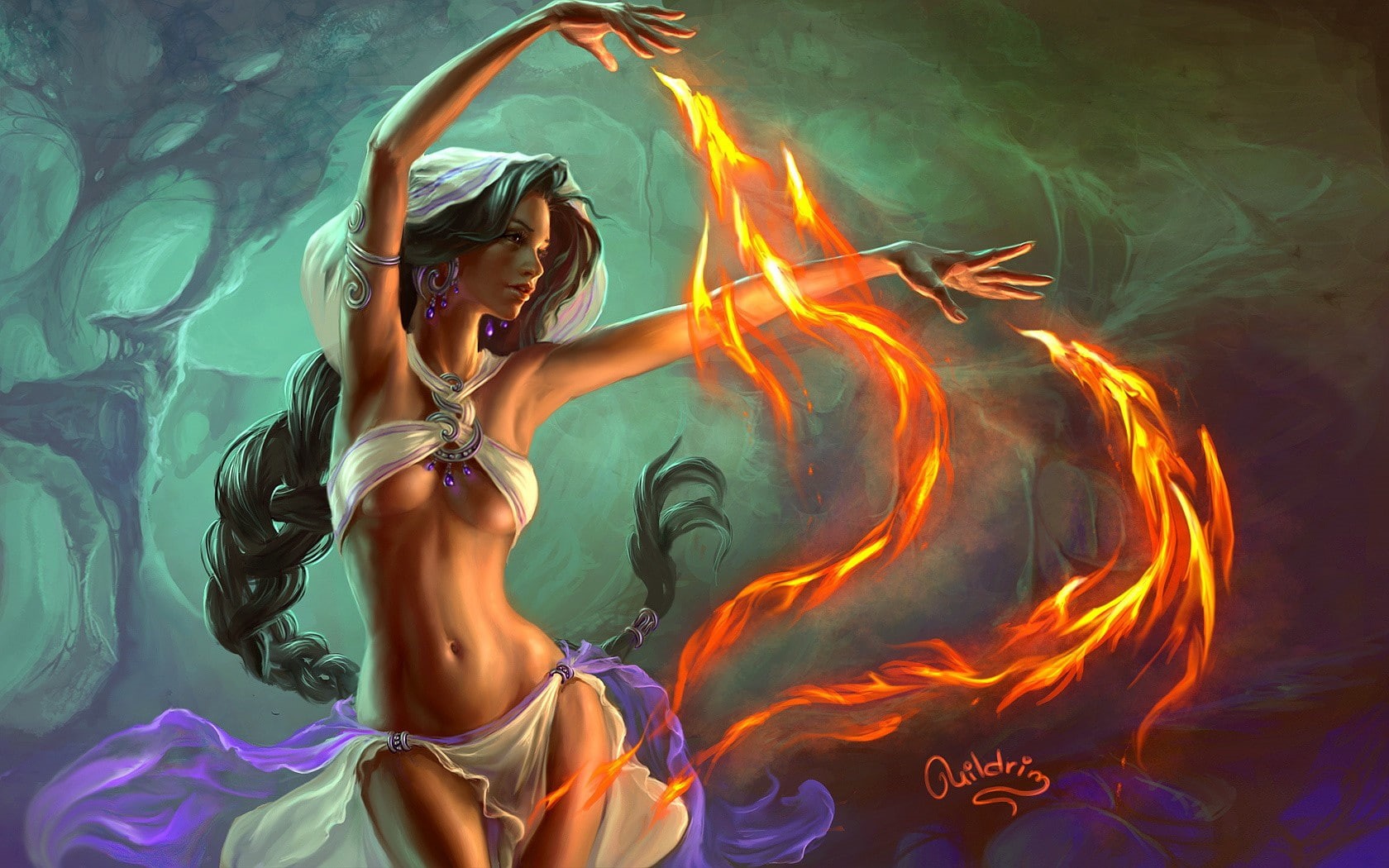 Fire, 720P, art, fantasy, magician, hd, women, artwork, x, abstract, HD Wallpaper