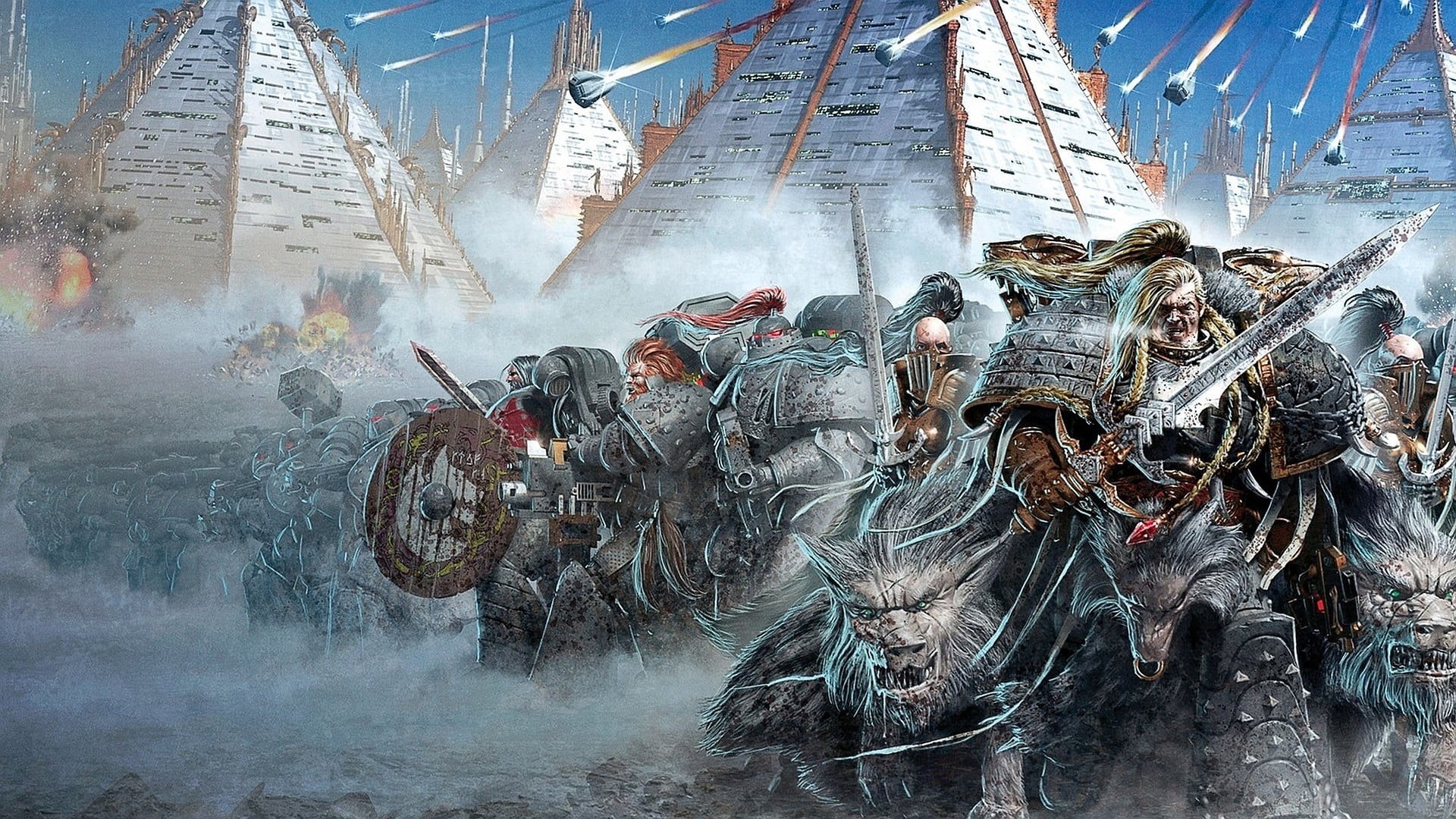 nature, art and craft, 1080P, nautical vessel, fantasy art, water, built structure, space wolves, architecture, transportation, domestic animals, Warhammer 40, HD Wallpaper
