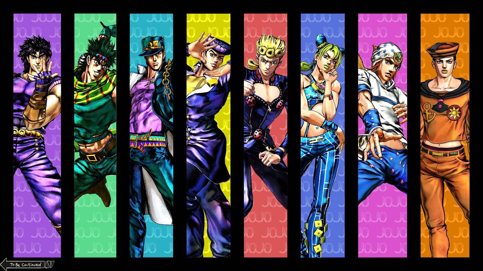 representation, day, Joestar, family, multi colored, male likeness, glass, art and craft, in a row, female likeness, JoJos Bizarre Adventure, auto post production filter, HD Wallpaper