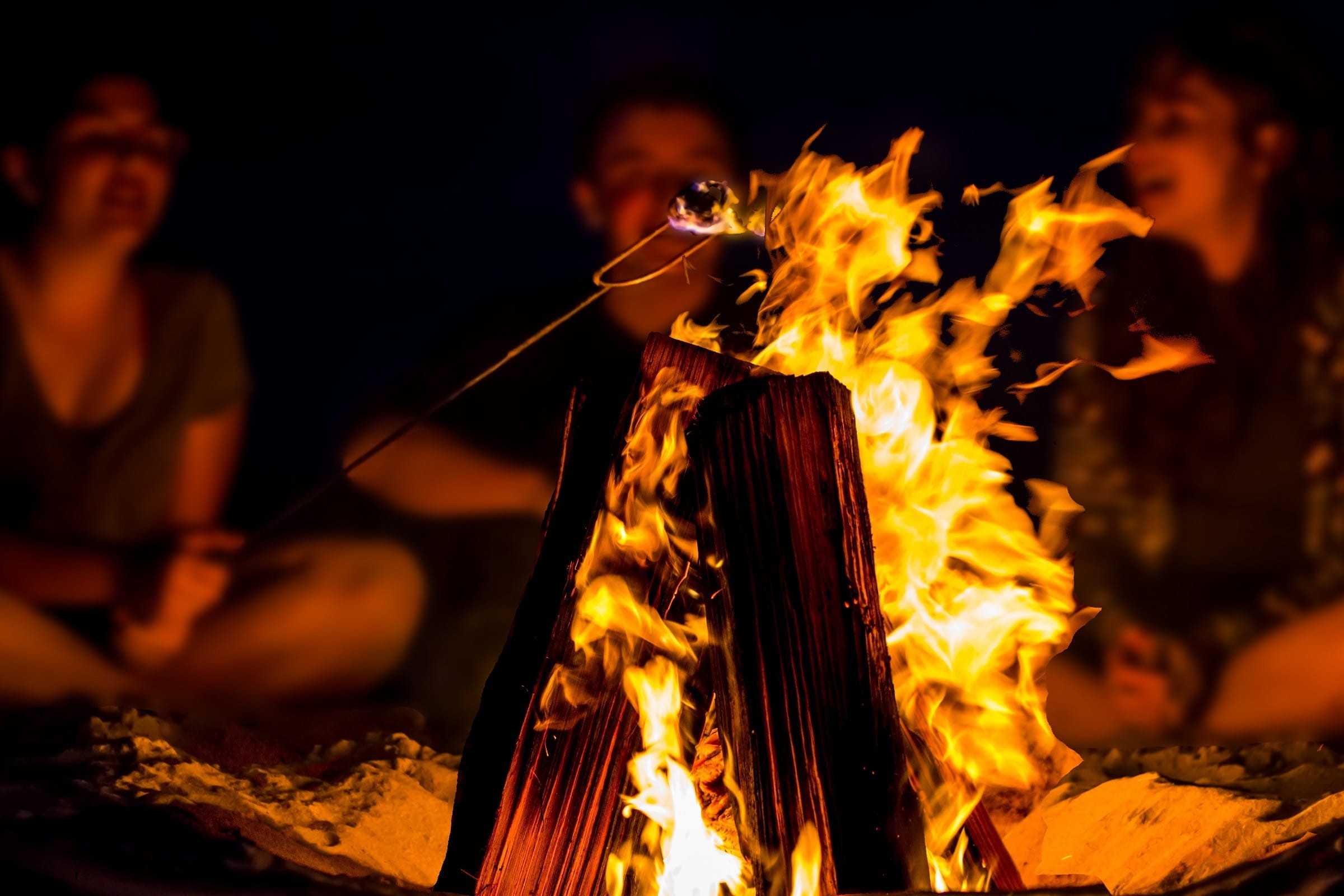 inferno, fun, nighttime, heat - temperature, night, heat, camping, performance, beach, sand, warm, roasting, close-up, flame, camp out, dark, group, flames, HD Wallpaper