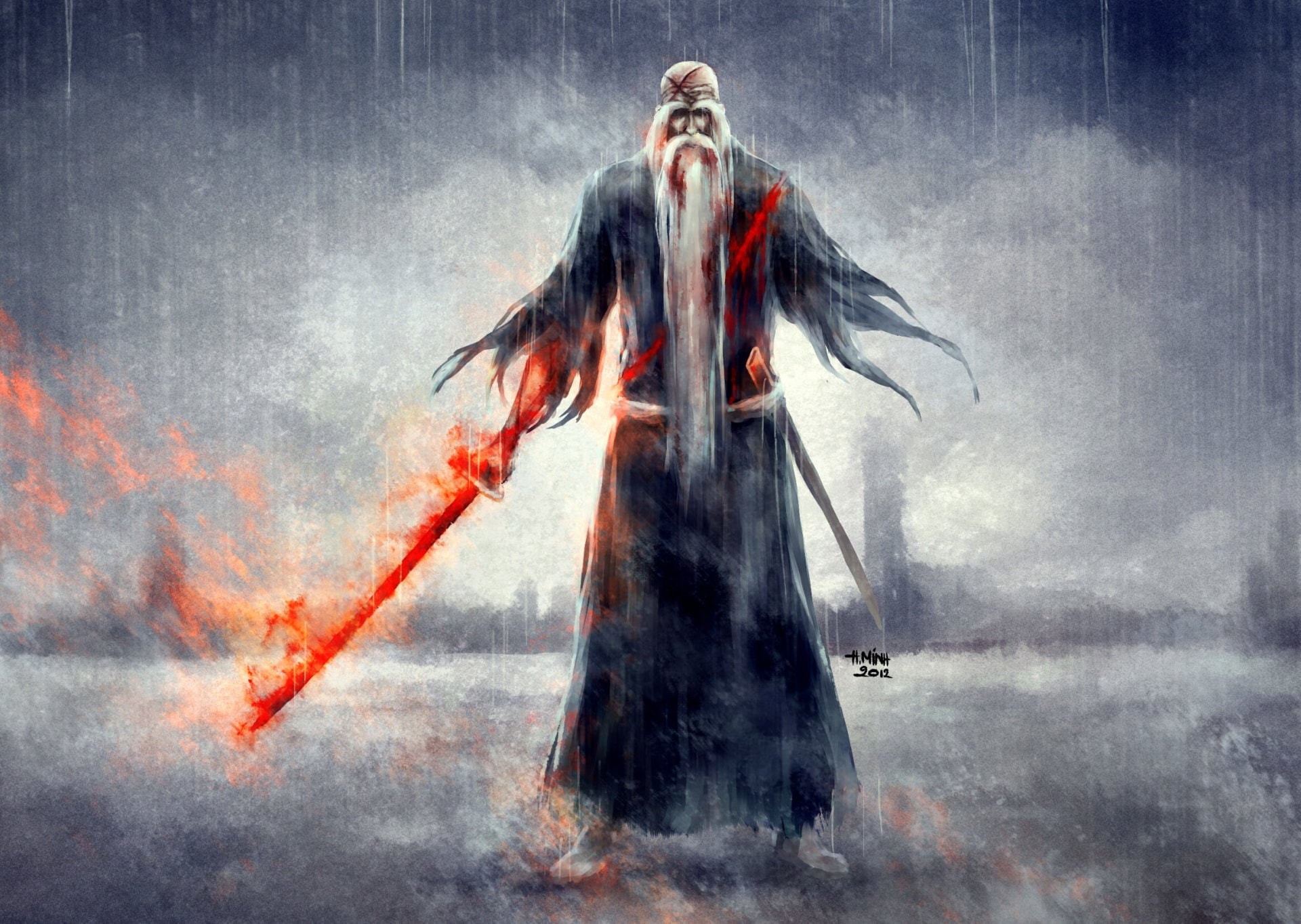 cartoon, Genryūsai Shigekuni Yamamoto, 1080P, dress, Bleach, male, character, black, HD Wallpaper