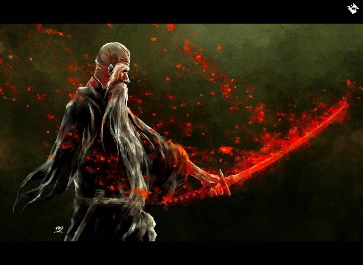black background, front view, night, auto post production filter, full length, motion, arts culture and entertainment, fire, Bleach, hairstyle, sword, 480P, HD Wallpaper