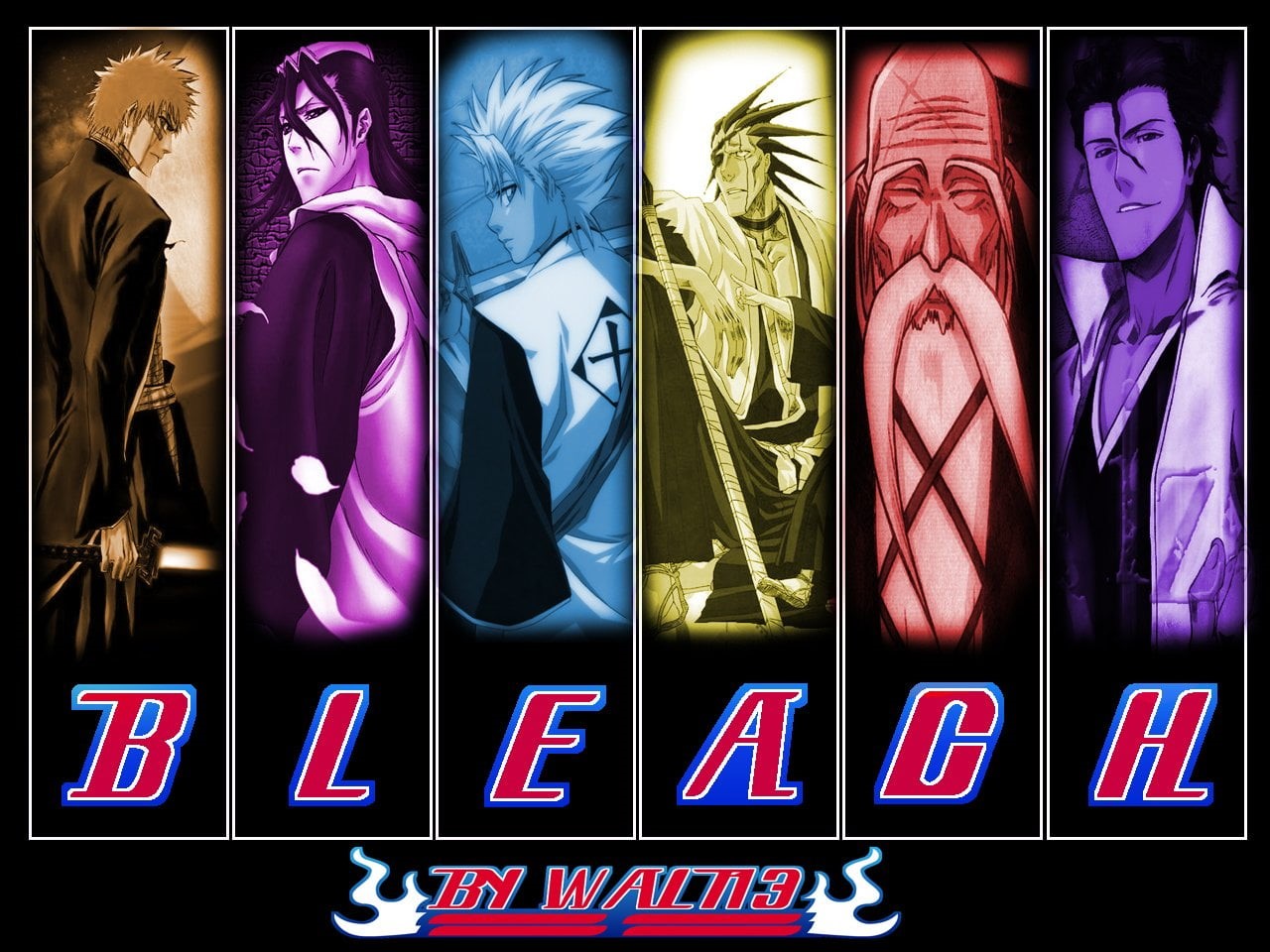 full frame, large group of objects, Tōshirō Hitsugaya, Kenpachi Zaraki, Ichigo Kurosaki, Genryūsai Shigekuni Yamamoto, purple, shopping, indoors, order, HD Wallpaper