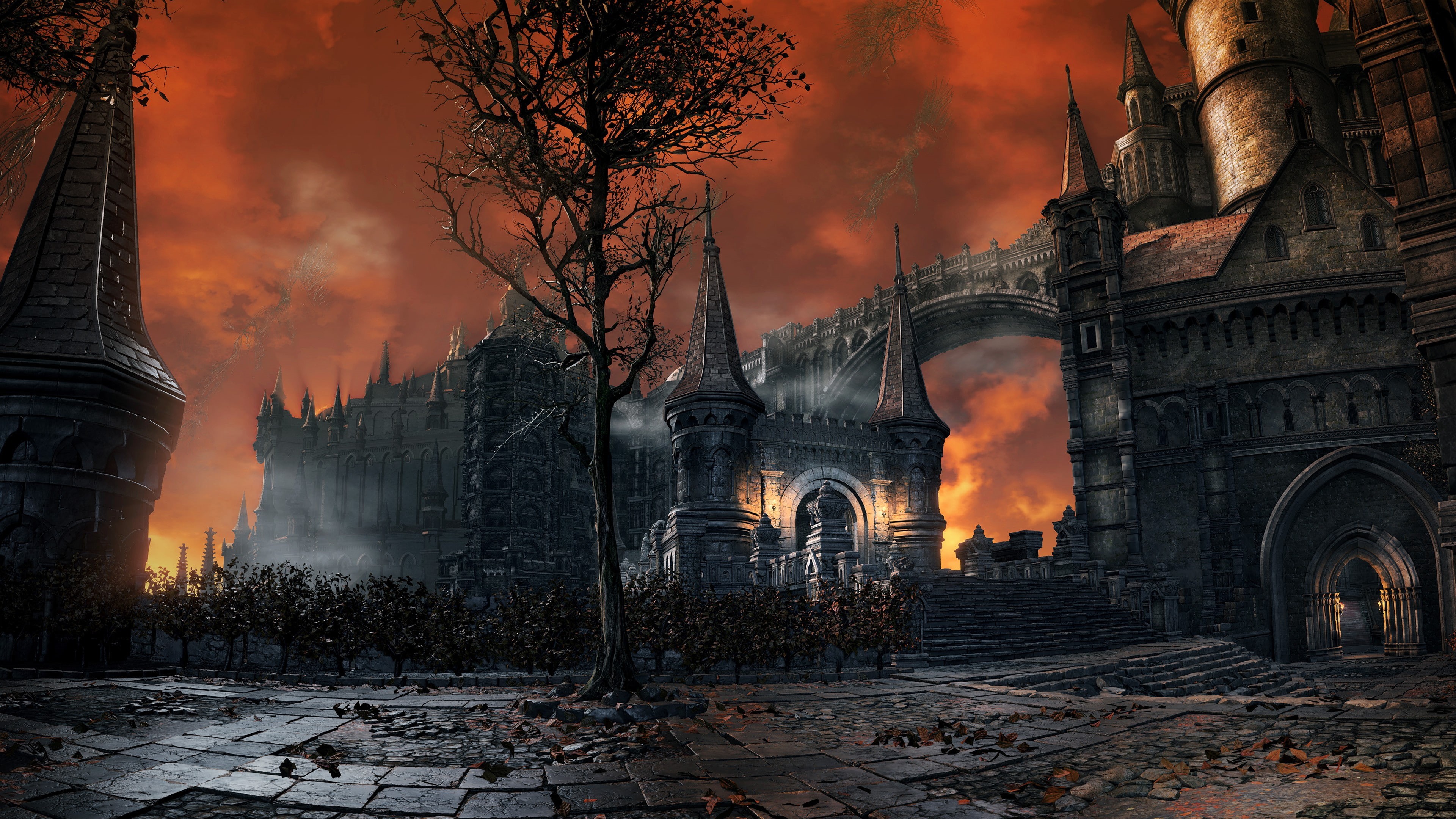 smoke - physical structure, digital composite, sky, cloud - sky, history, Dark Souls III, building, ancient, 4K, city, burning, the past, nature, accidents and disasters, HD Wallpaper