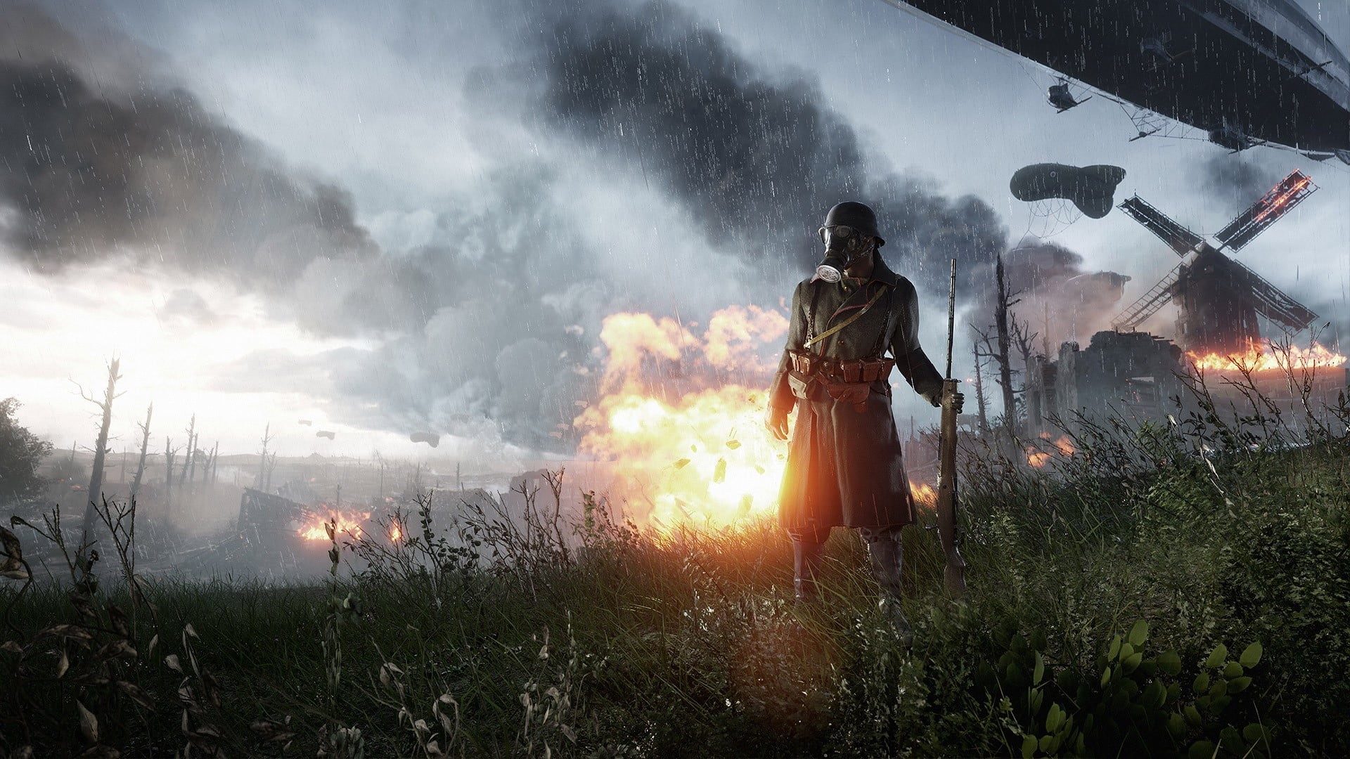 three quarter length, soldier, plant, nature, Battlefield 1, flame, building, front, fire - natural phenomenon, men, fire, sunbeam, lens flare, women, burning, HD Wallpaper