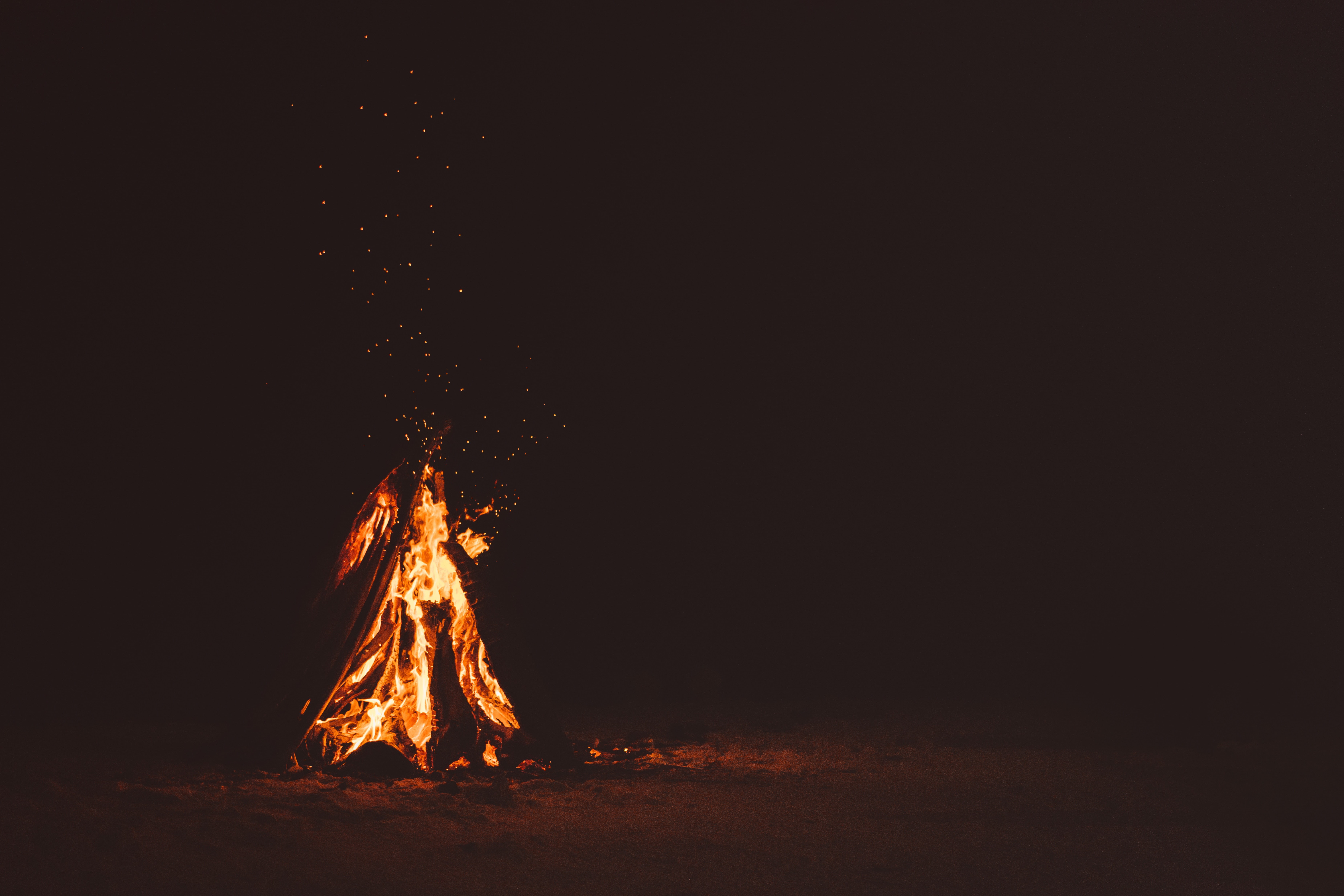 fire, wood, 5K, night, burning, HD Wallpaper