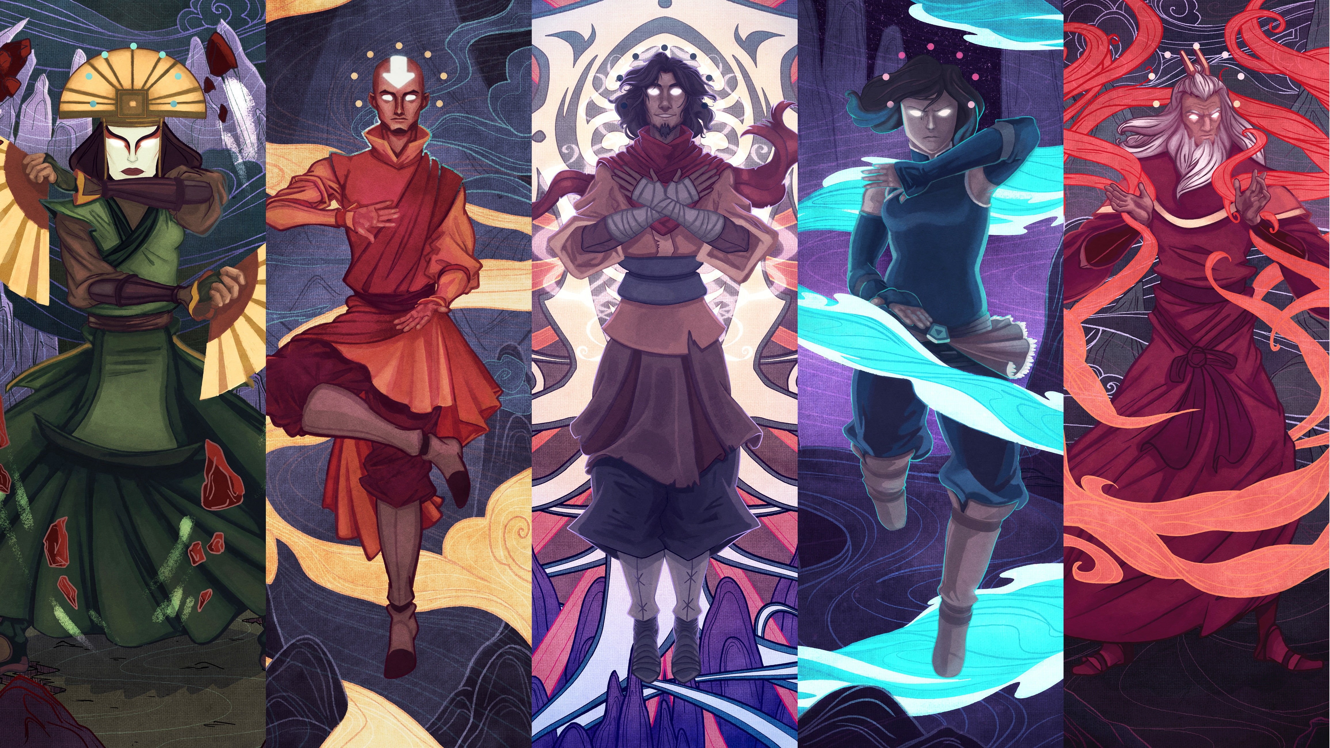 Wan (Avatar), Aang (Avatar), Korra (The Legend Of Korra), 4K, Avatar: The Legend Of Korra, Kyoshi (Avatar), Avatar (Anime), HD Wallpaper