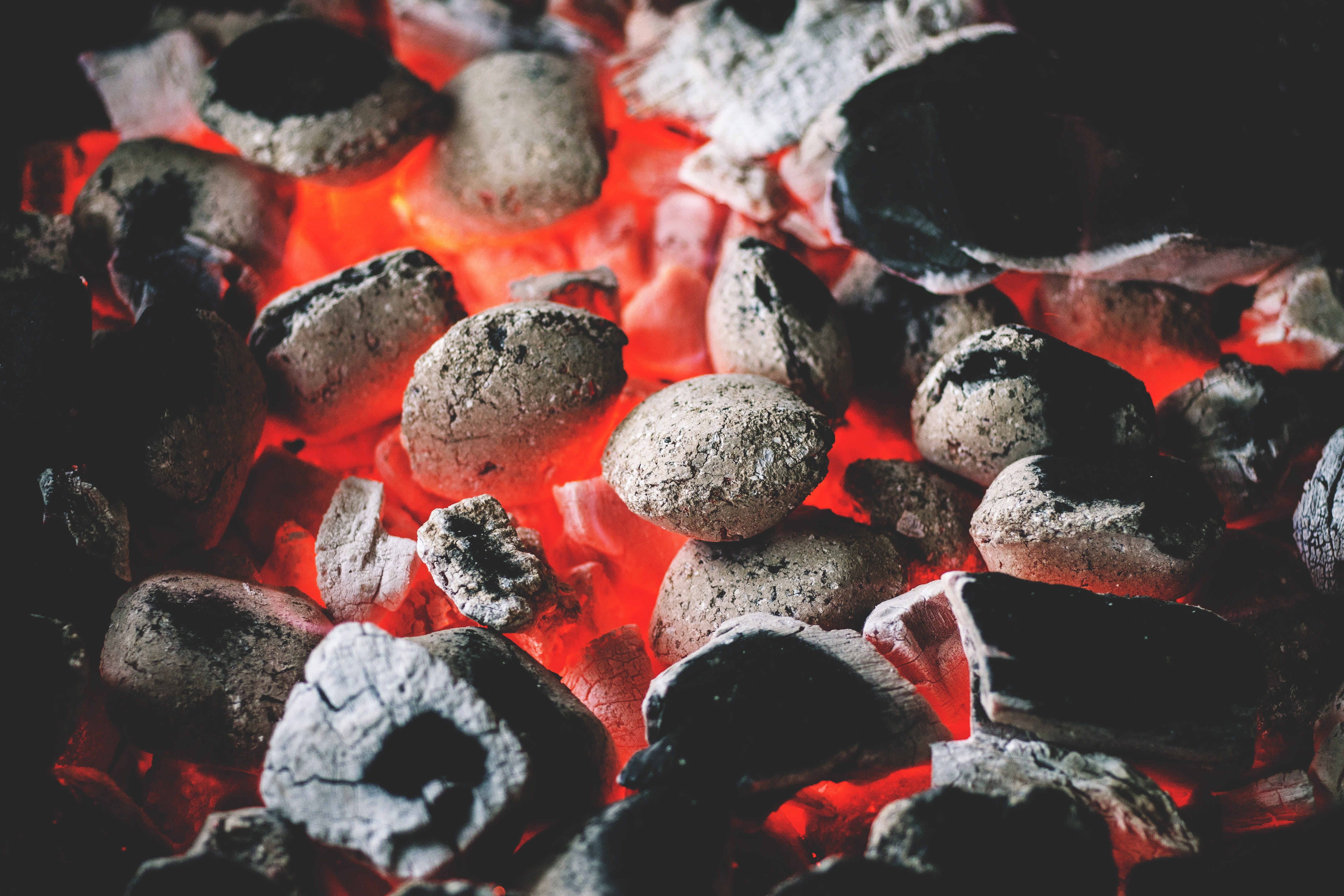 cold temperature, meat, grill, flame, glowing, selective focus, no people, food, abundance, day, barbecue, Coal, close-up, full frame, black Color, red, HD Wallpaper