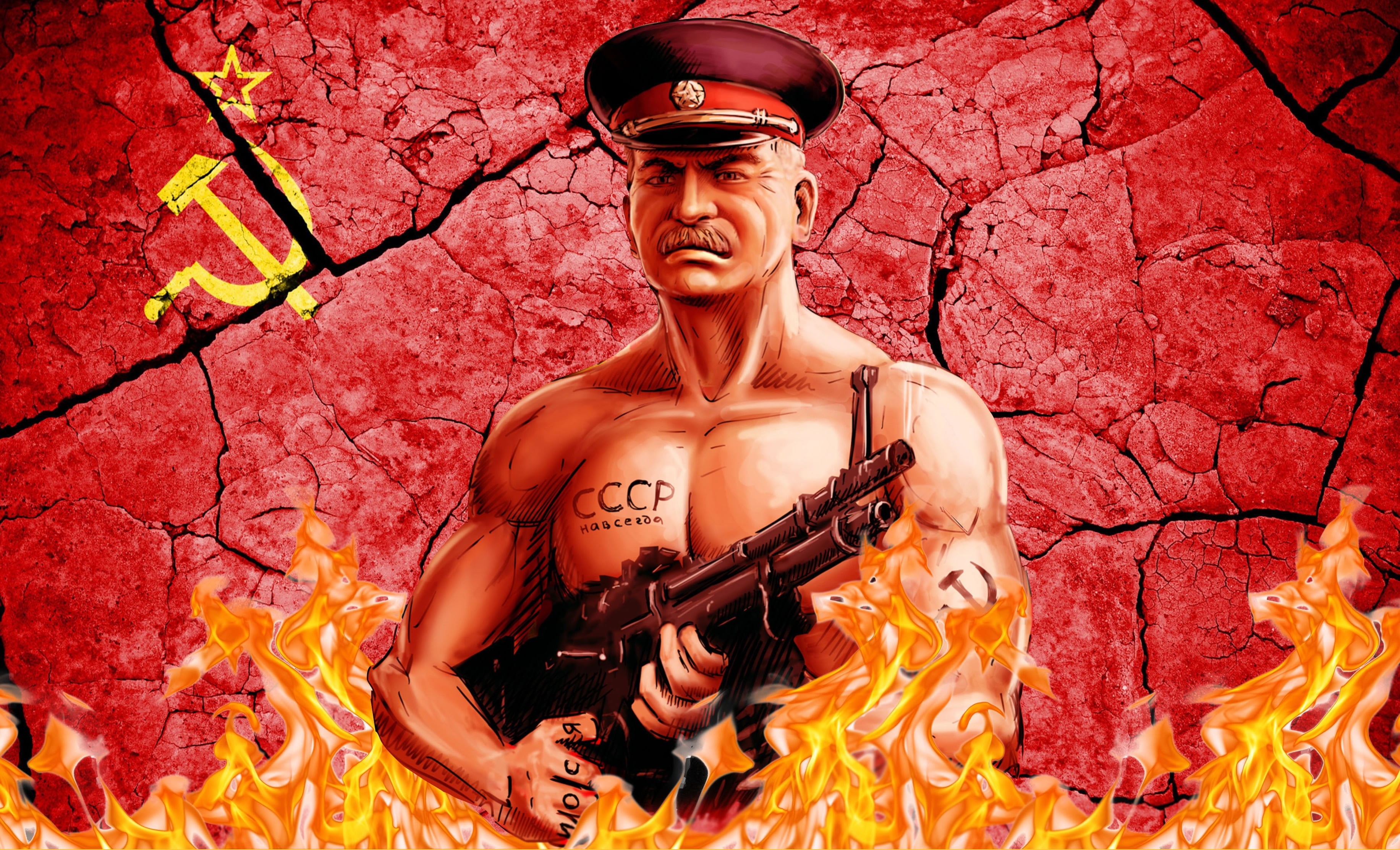 2K, USSR, Joseph Stalin, Cap, Machine gun, The Leader Of Communism, HD Wallpaper