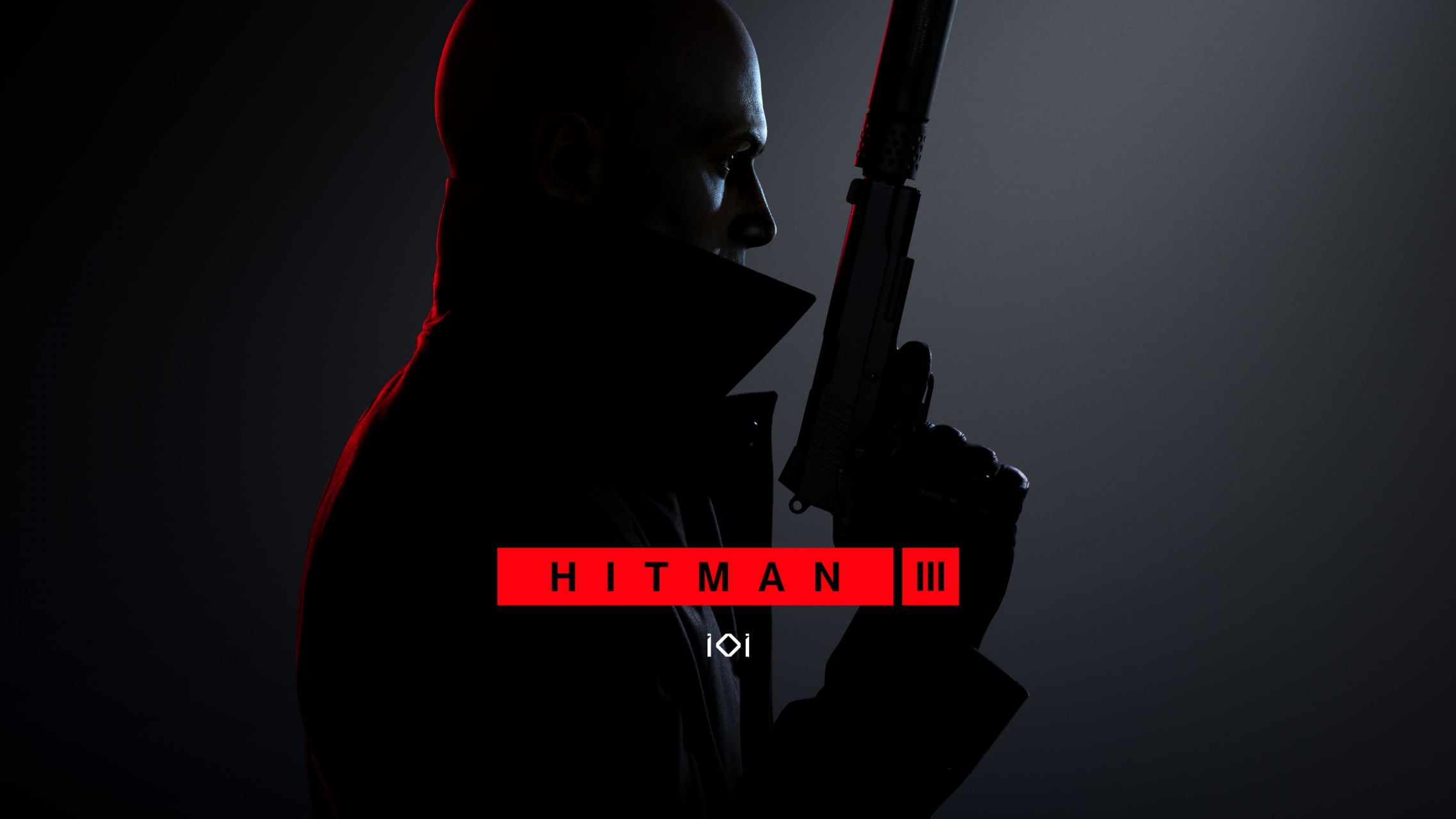 pistol, simple background, 1080P, Hitman, Codename 47, Hitman 3, black coat, video game characters, video games, HD Wallpaper