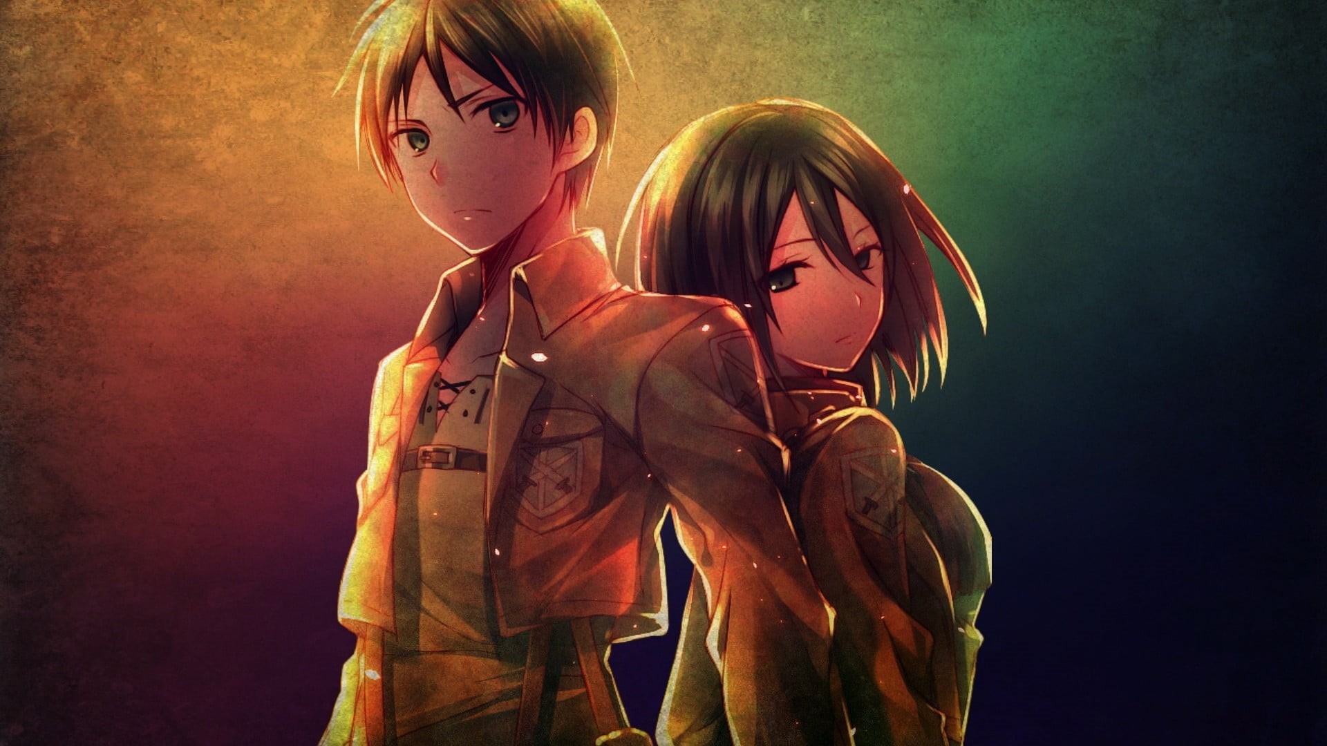1080P, anime, people, Mikasa Ackerman, young adult, young women, blond hair, girls, hair, portrait, waist up, two people, studio shot, Shingeki no Kyojin, HD Wallpaper