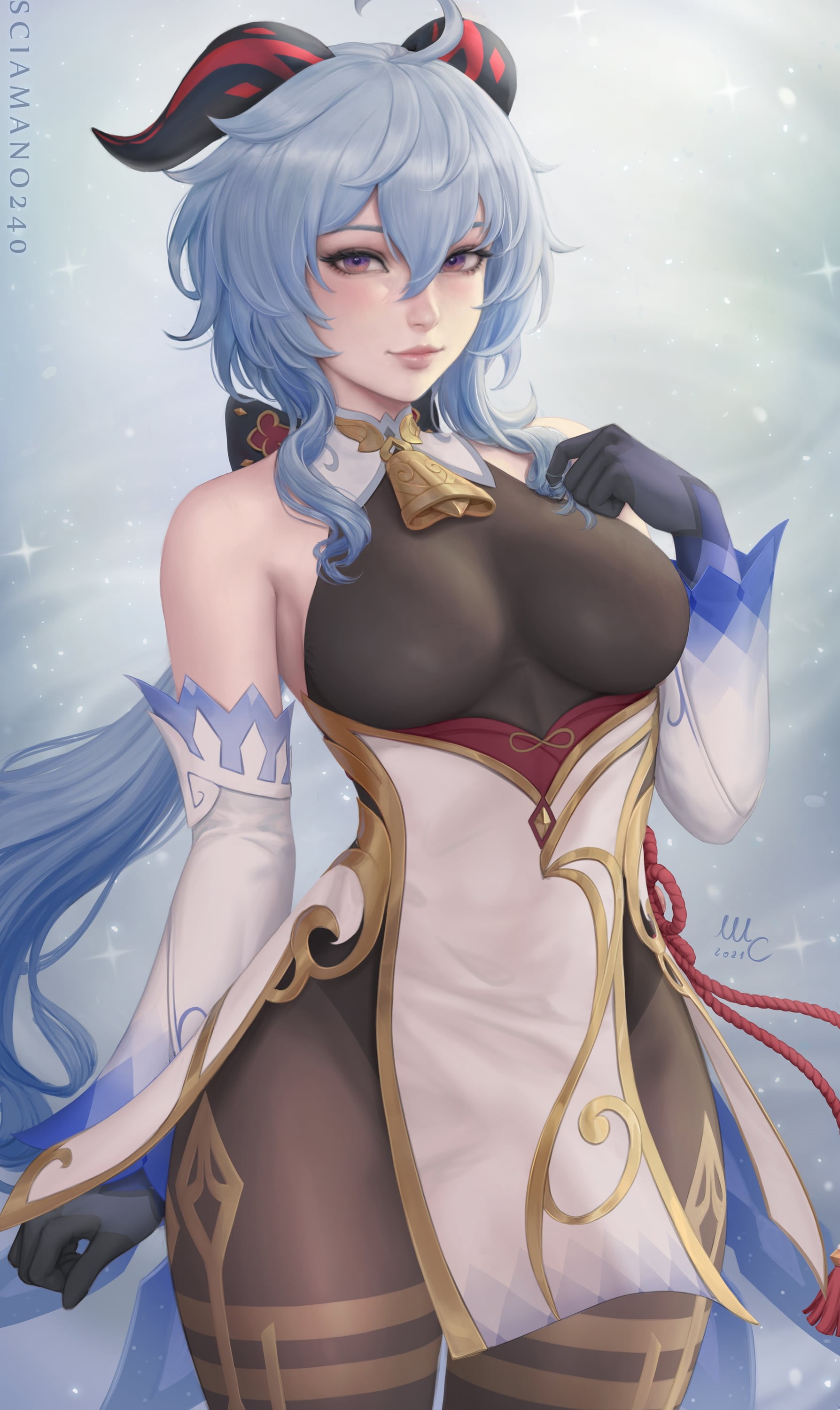 women, fantasy girl, Sciamano240, video games, Ganyu (Genshin Impact), digital art, 2K, illustration, fan art, video game characters, artwork, looking at viewer, Phone HD Wallpaper