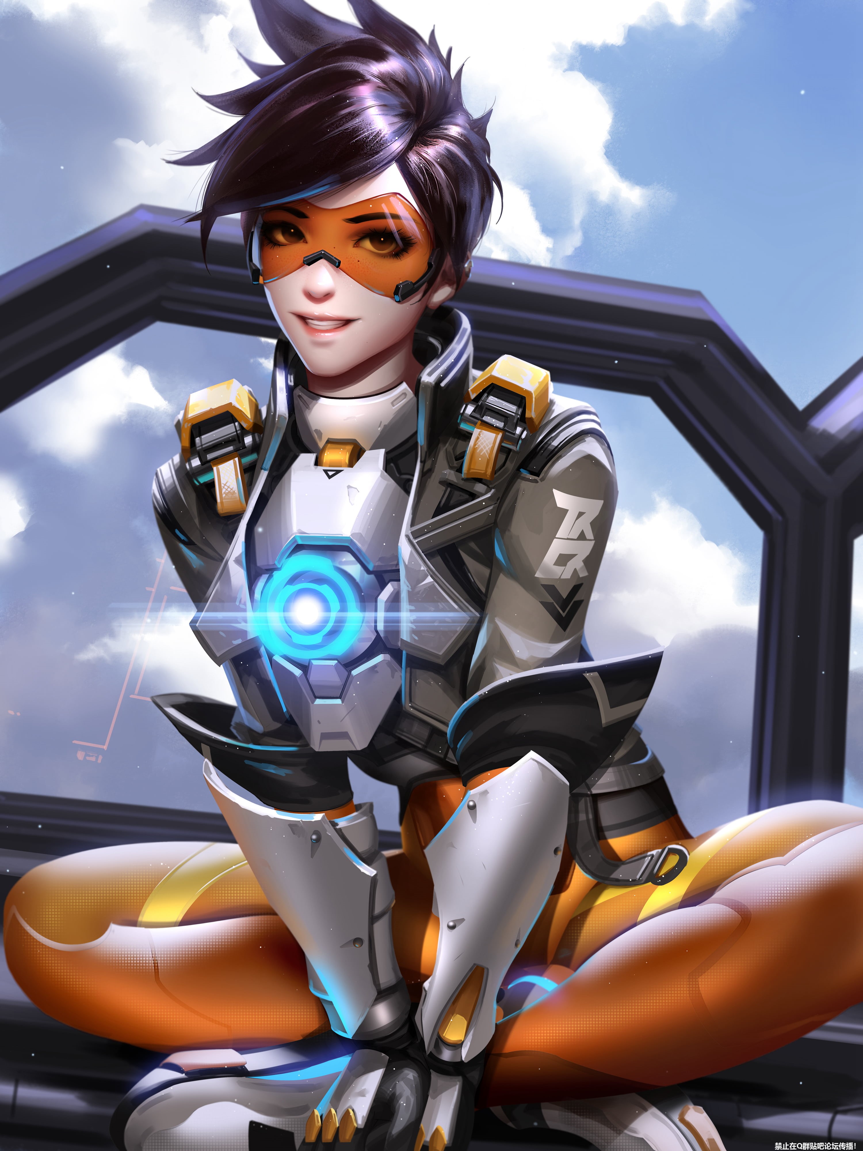 armor, fantasy girl, leggings, freckles, arm warmers, brunette, digital art, video game girls, gloves, glowing, Liang Xing, short hair, vertical, Liang-Xing, Phone HD Wallpaper