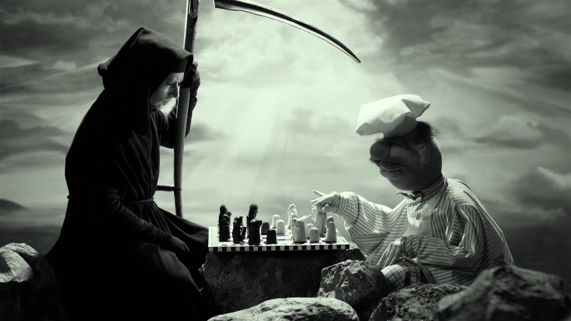 clouds, digital, city, rock, adult, Grim Reaper, cook, hoods, clothing, real people, reaper, fan art, monochrome, sunlight, lifestyles, movies, sculpture, HD Wallpaper