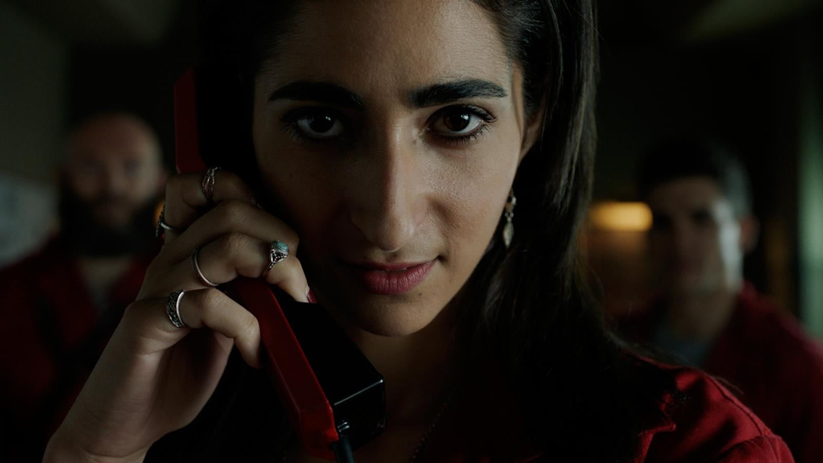 one person, headshot, close-up, beautiful woman, indoors, portrait, young adult, communication, emotion, red, tv series, holding, shirt, looking at camera, HD Wallpaper