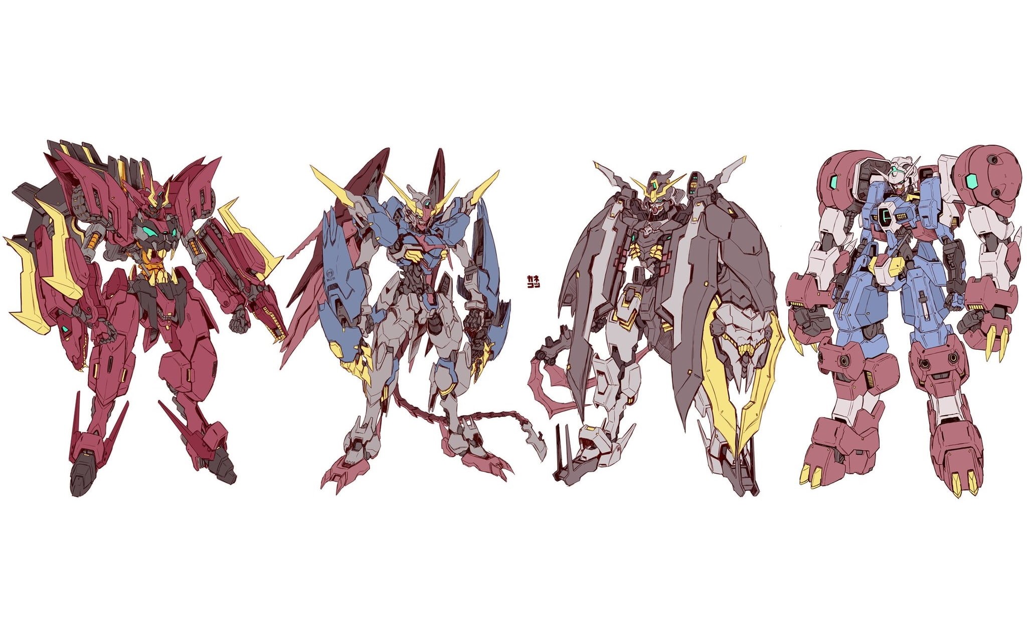 art and craft, four, indoors, cut out, gundam, in a row, representation, Mobile Suit Gundam AGE, 1080P, side by side, choice, Mobile Suit Gundam: Iron-Blooded Orphans, HD Wallpaper