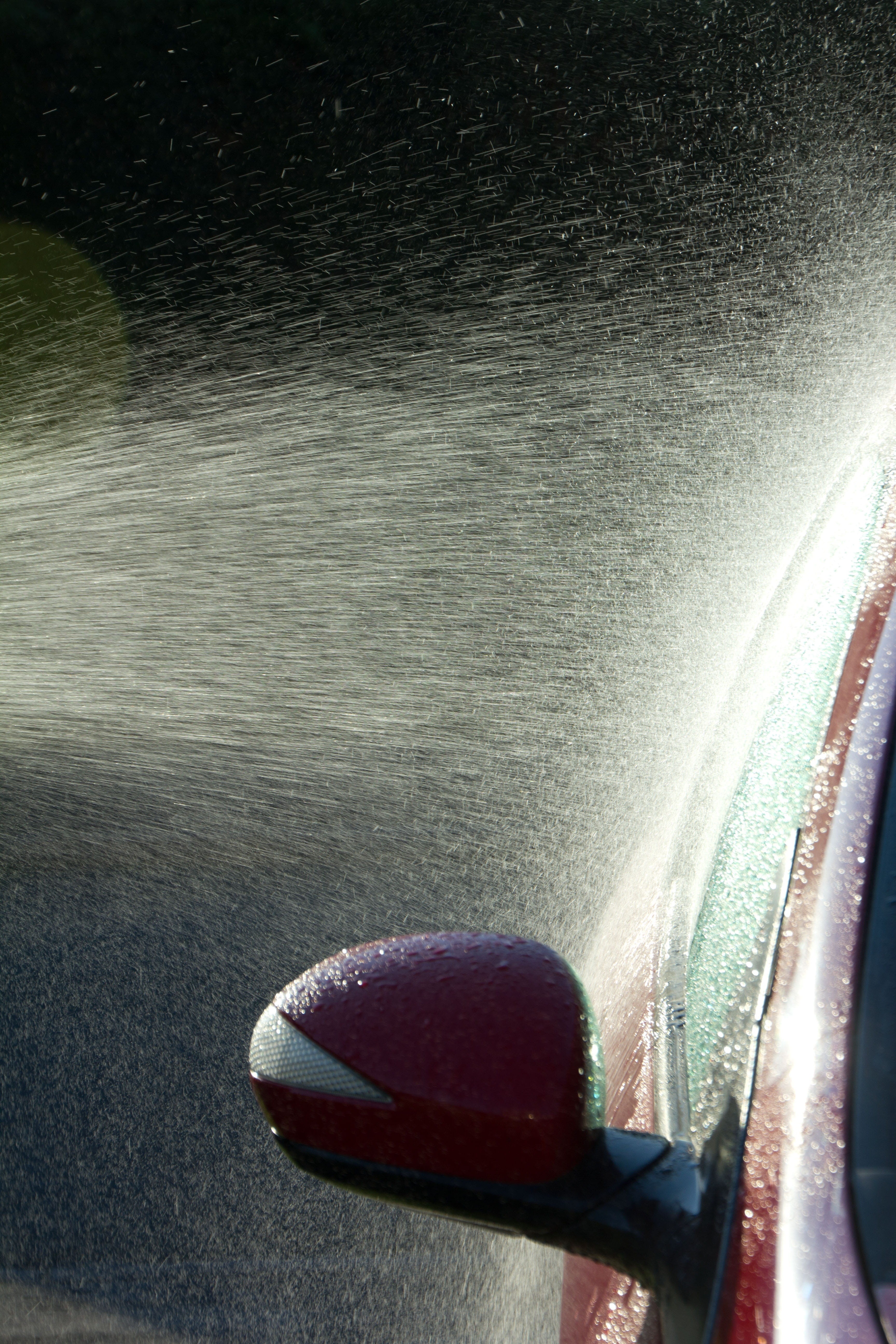 still life, sport, car-wash, high angle view, Spray, cleanliness, 5K, Red, day, hosepipe, flooring, red, washing, droplet, close-up, Water, indoors, land vehicle, Phone HD Wallpaper