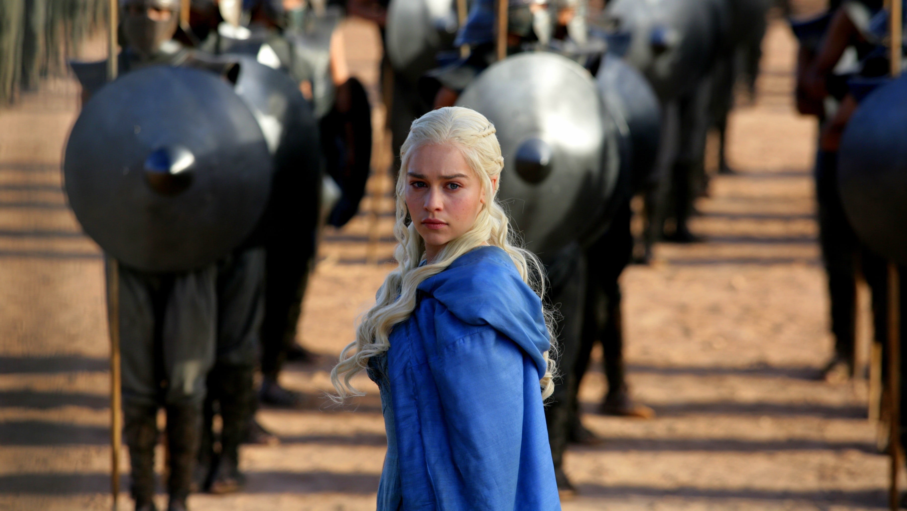 young adult, real people, contemplation, standing, Daenerys Targaryen, childhood, waist up, blue clothes, hair, portrait, hairstyle, incidental people, HD Wallpaper