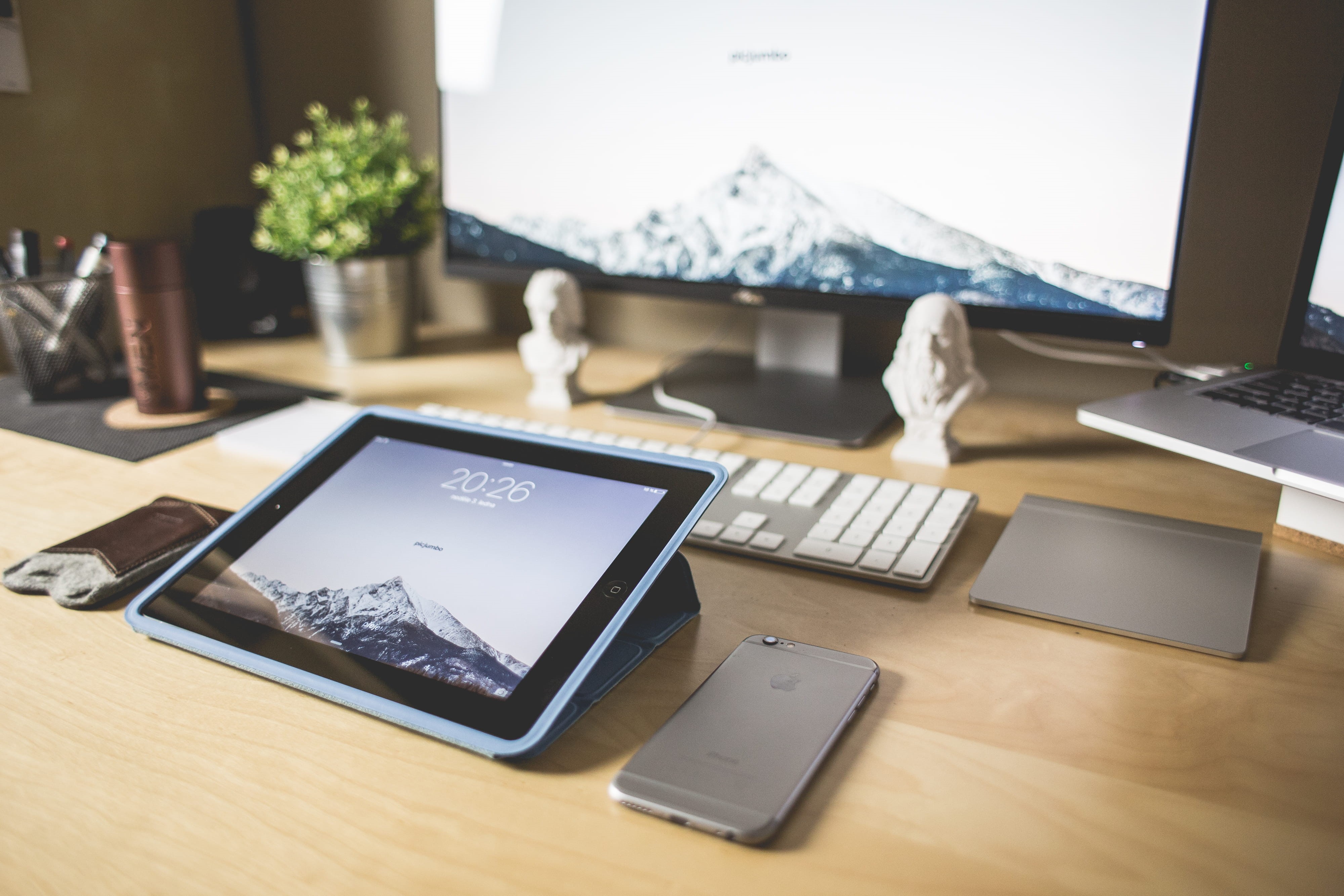 furniture, keyboard, indoors, tablet, Wooden, Desk, laptop, computer network, portability, working, home office, communication, digital tablet, computer equipment, HD Wallpaper