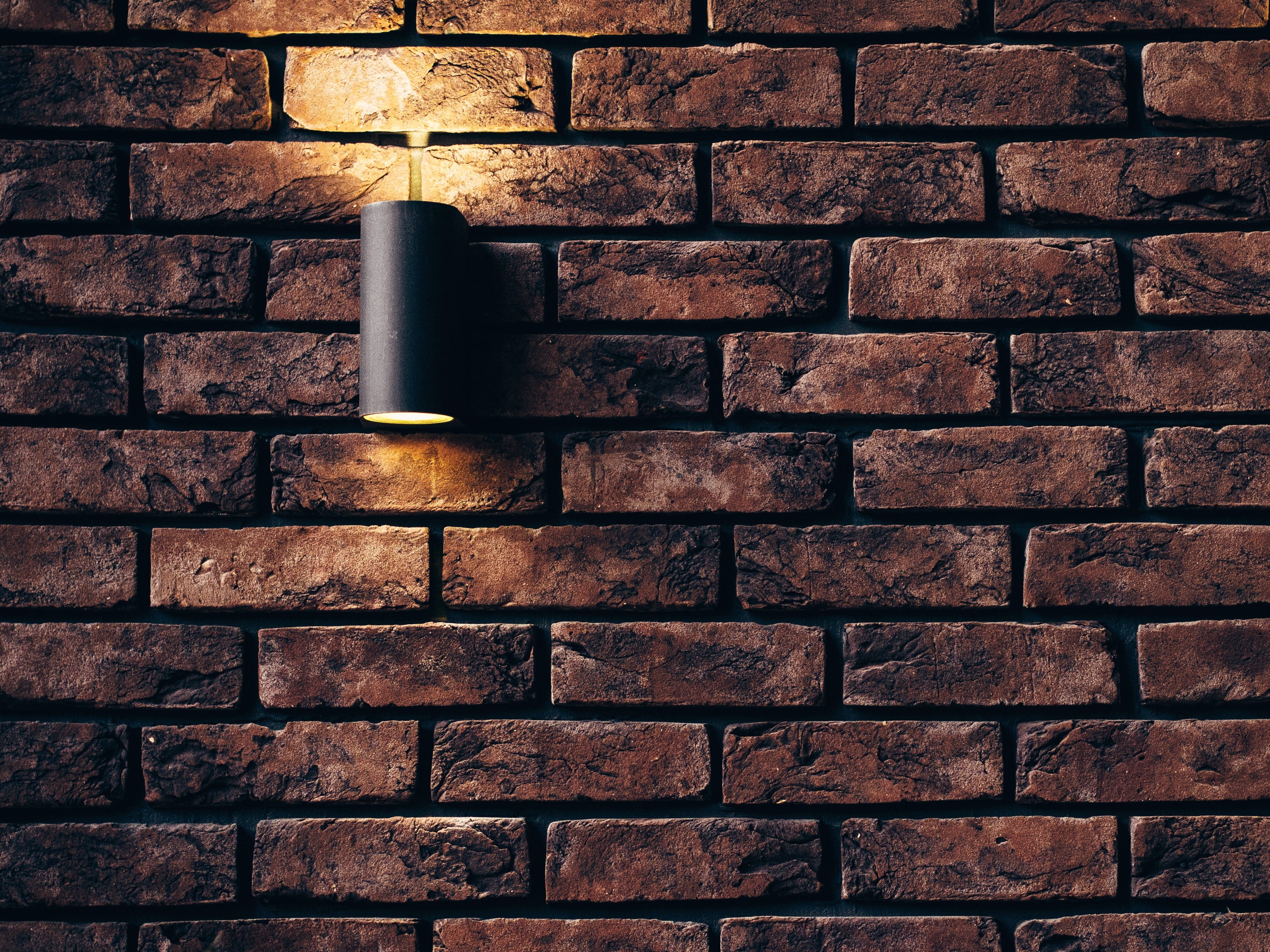 pattern, backdrop, brick, house, lighting equipment, wall, full frame, electric lamp, lamp, decoration, metal, silver colored, still life, 2K, glowing, HD Wallpaper