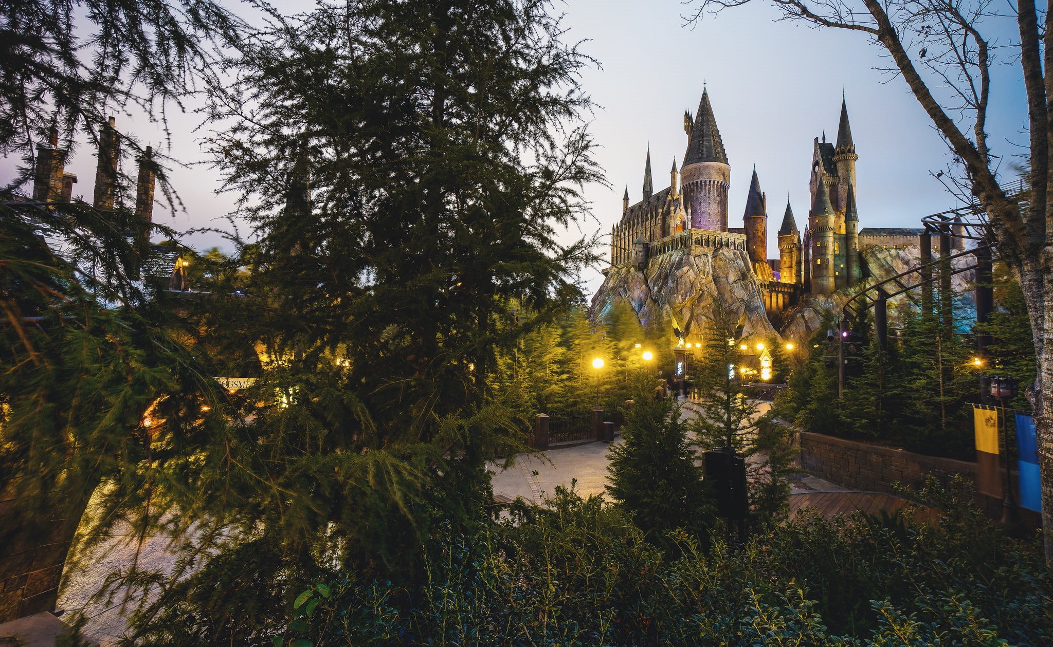 cityscape, growth, travel, spire, black, old, building Exterior, building, place of worship, Wizarding World of Harry Potter, twilight, europe, famous Place, HD Wallpaper