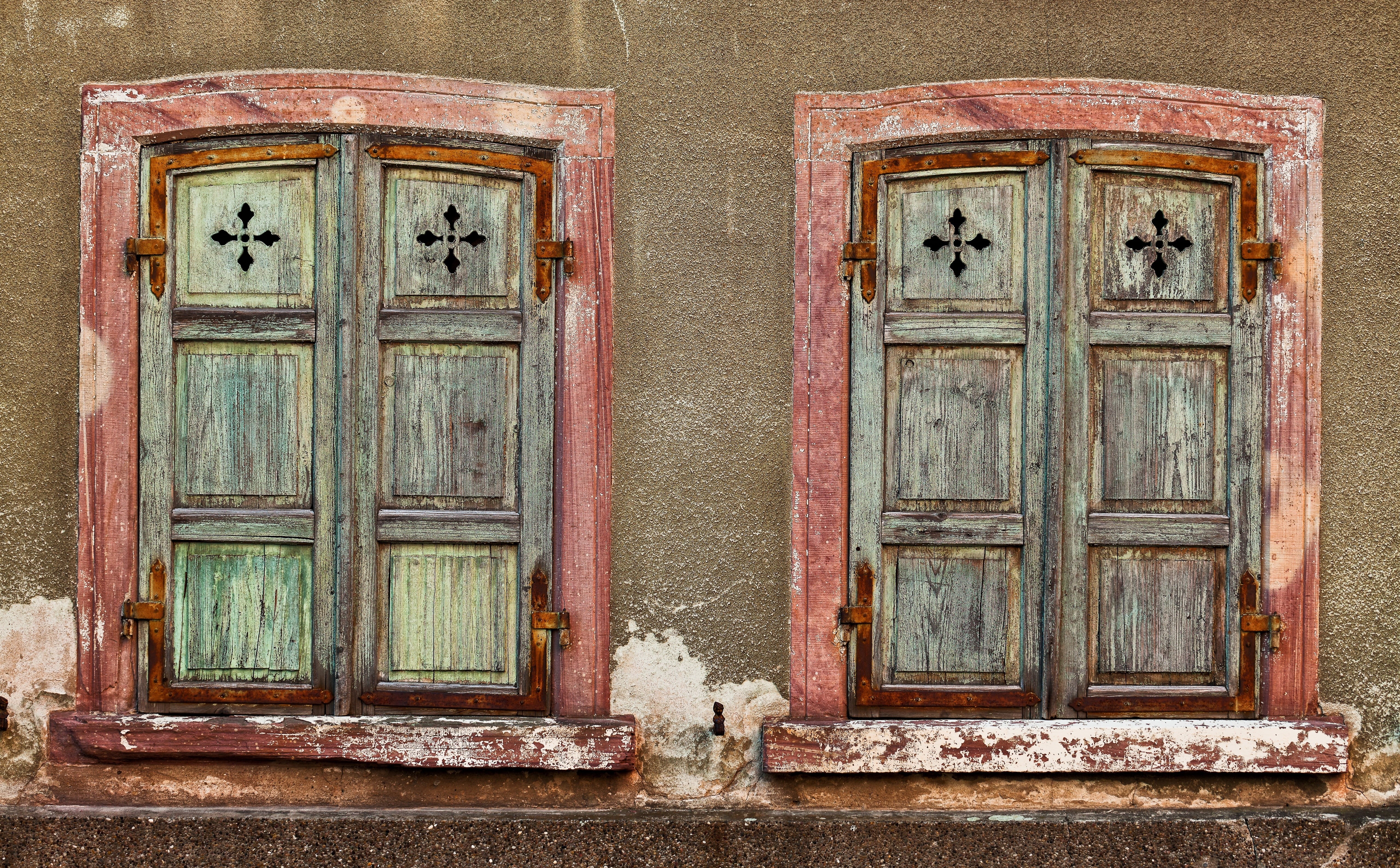architecture, 5K, house, close-up, old, closed, entrance, security, Vintage, door, Background, two, built structure, building, Blind, Wood, Street, Urban, HD Wallpaper