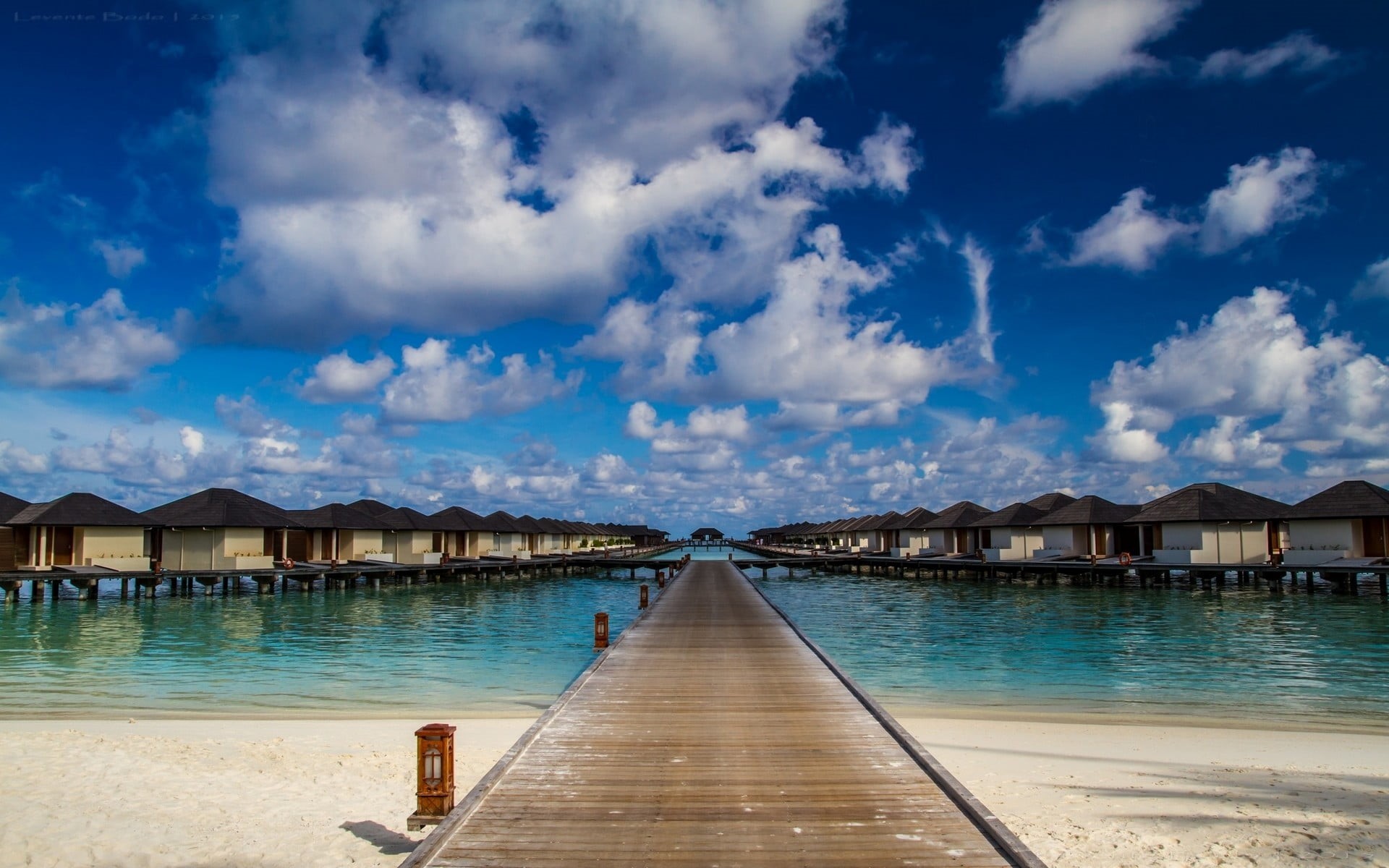 sea, cloud - sky, wood - material, landscape, resort, path, tropical, brown, tranquil scene, beach, no people, beauty in nature, Maldives, tranquility, HD Wallpaper