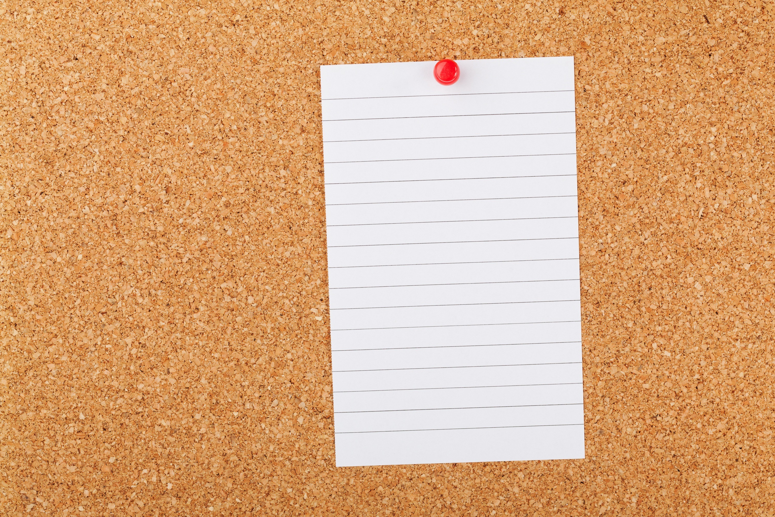 memo, list, close-up, bulletin board, backgrounds, white, reminder, pad, note, white color, remember, thumbtack, blank, cork board, paper, brown, to do list, HD Wallpaper