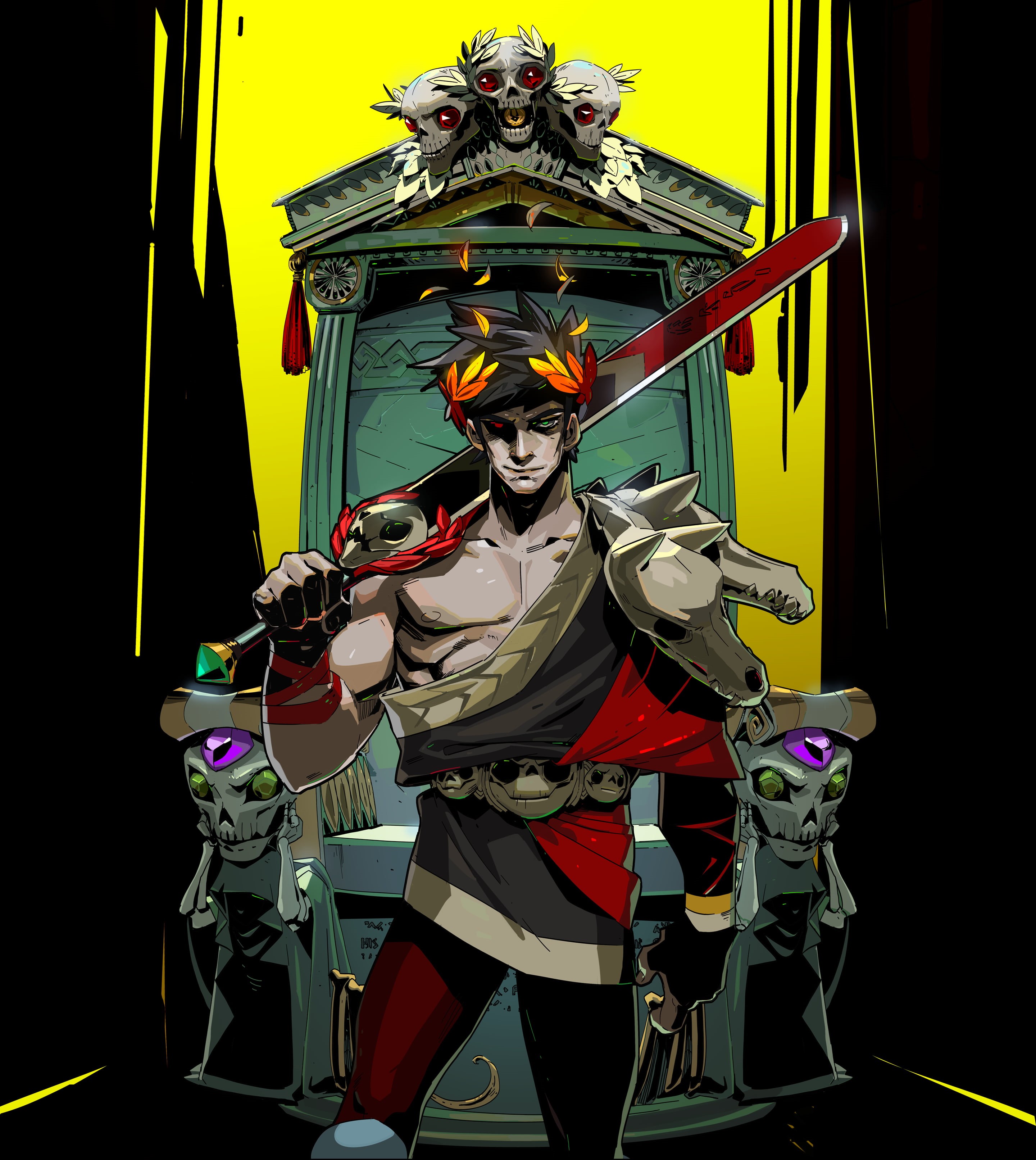 video games, sword, Hades (Game), Greek mythology, Zagreus (Hades), video game art, 2K, weapon, artwork, digital art, video game characters, Supergiant, Phone HD Wallpaper