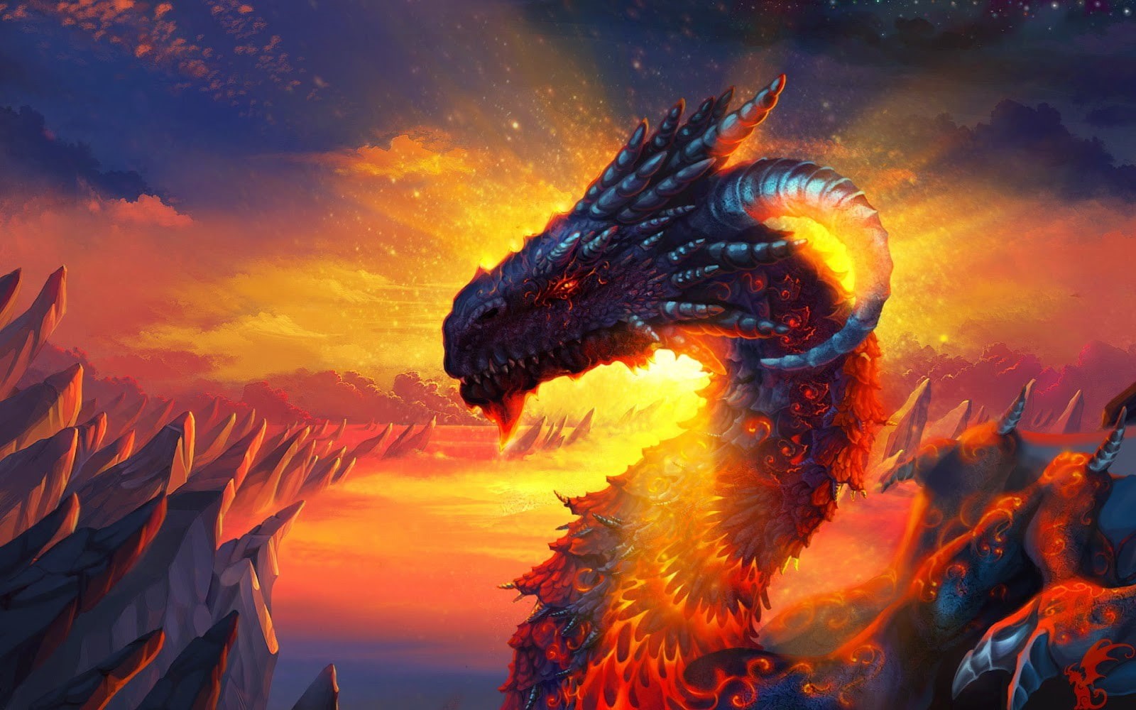 animal themes, water, no people, animal wildlife, artwork, 720P, sunset, vertebrate, sea, fantasy art, fan art, Dragon Wings, outdoors, flying, motion, HD Wallpaper