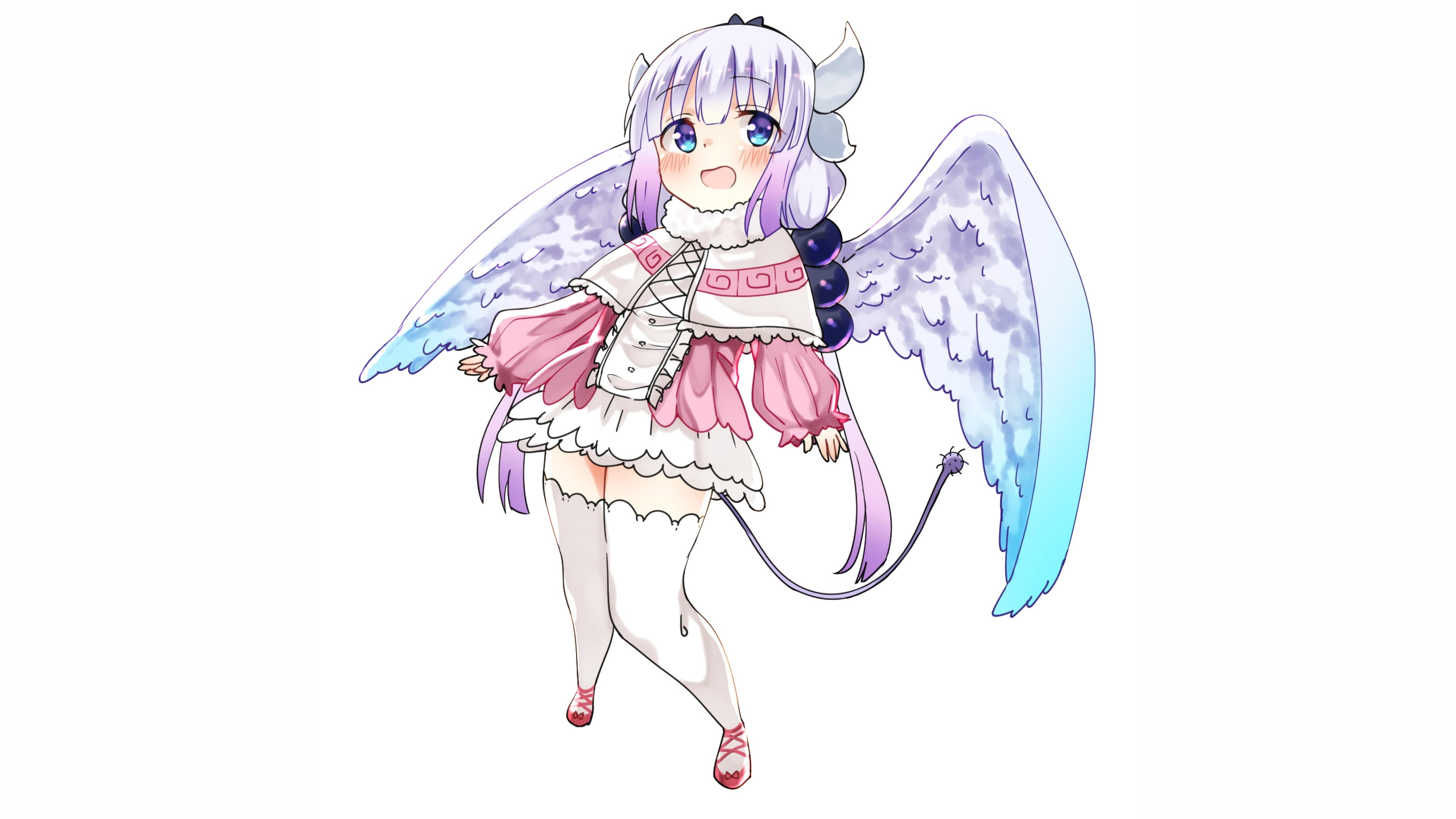 multi colored, animal wing, white background, Kanna Kamui (Kobayashi-san Chi no Maid Dragon), Kobayashi-san Chi no Maid Dragon, representation, childhood, HD Wallpaper