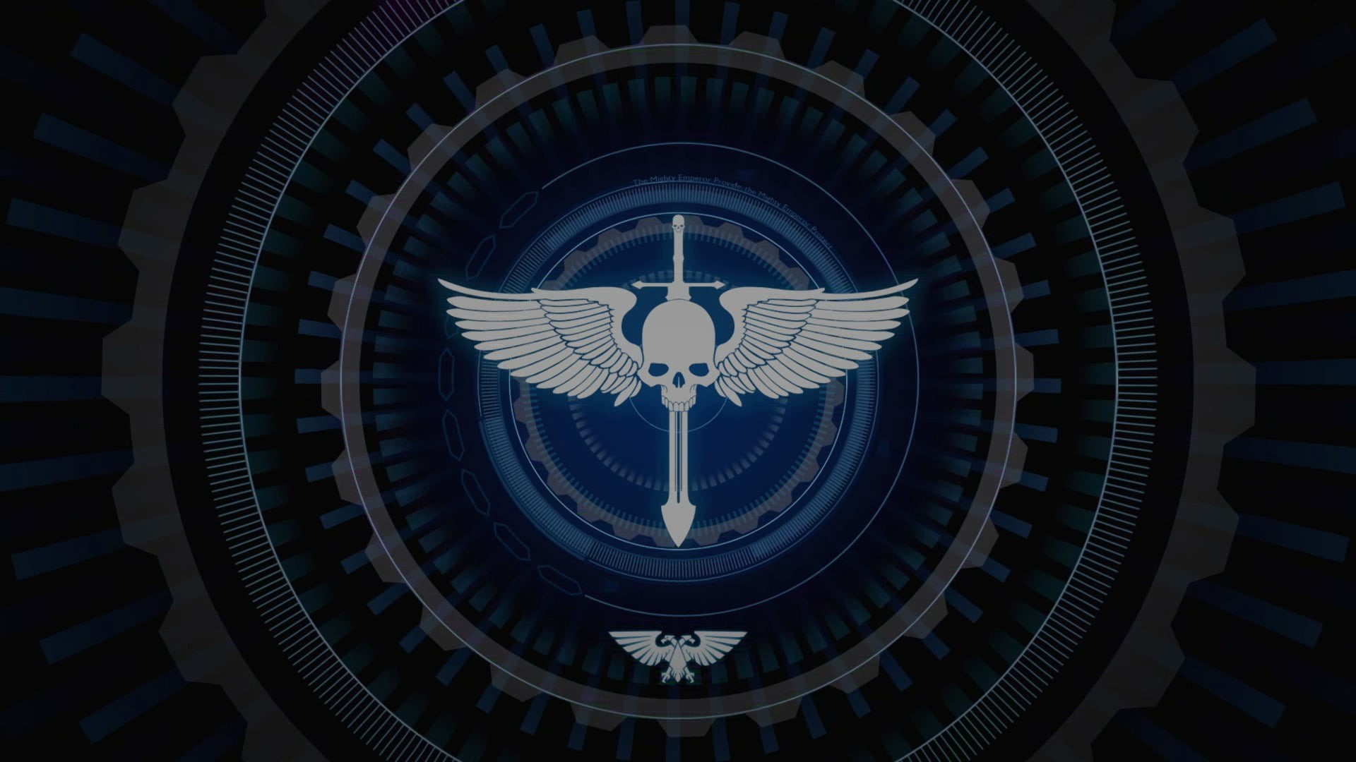 WH40K, creativity, ceiling, skull, circle, illuminated, shape, sword, geometric shape, Warhammer, patriotism, Space Hulk: Deathwing, no people, building, HD Wallpaper