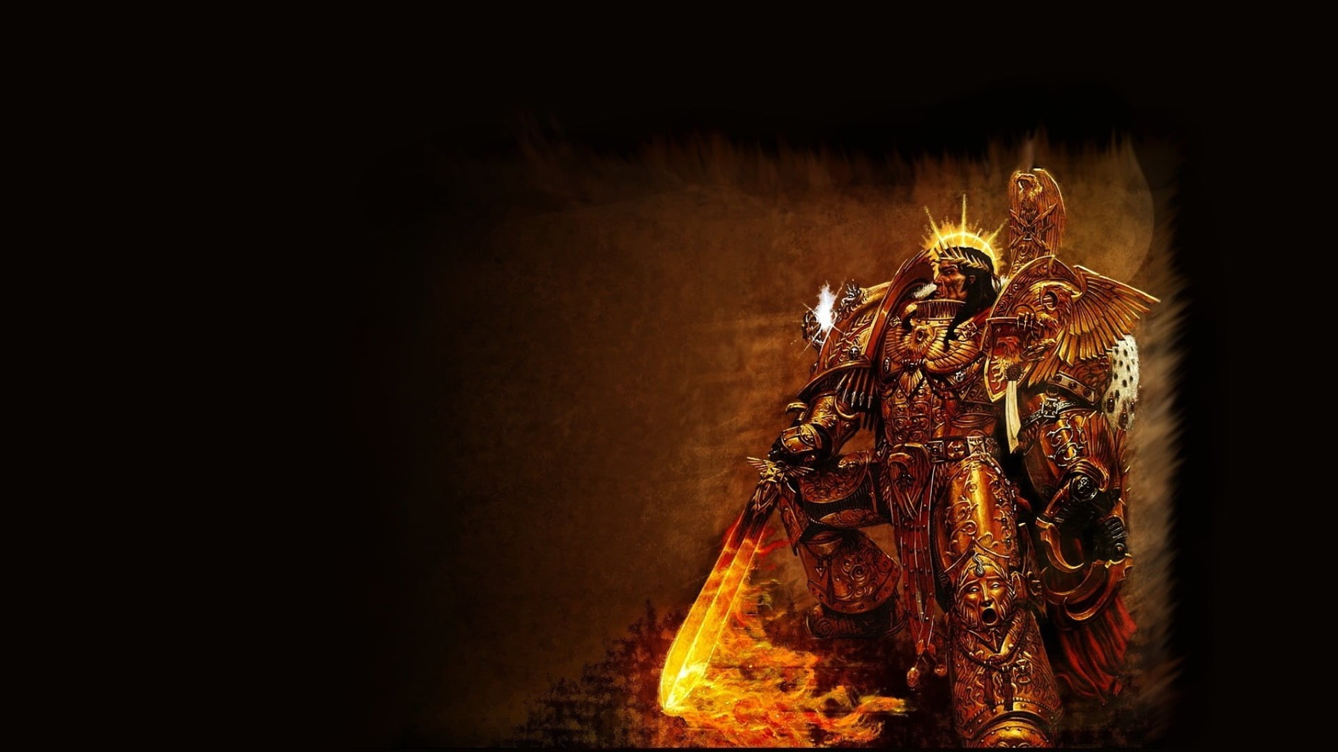 dark, fire, the Golden armor, fictional, sword, digital, devil, 1080P, burning, yellow, heat - Temperature, men, claws, Warhammer, fantasy, illuminated, HD Wallpaper